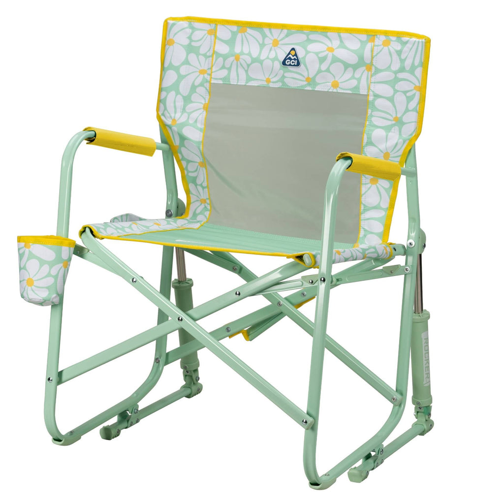 Freestyle Rocker Foldable Rocking Camp Chair, Pastel Green Floral