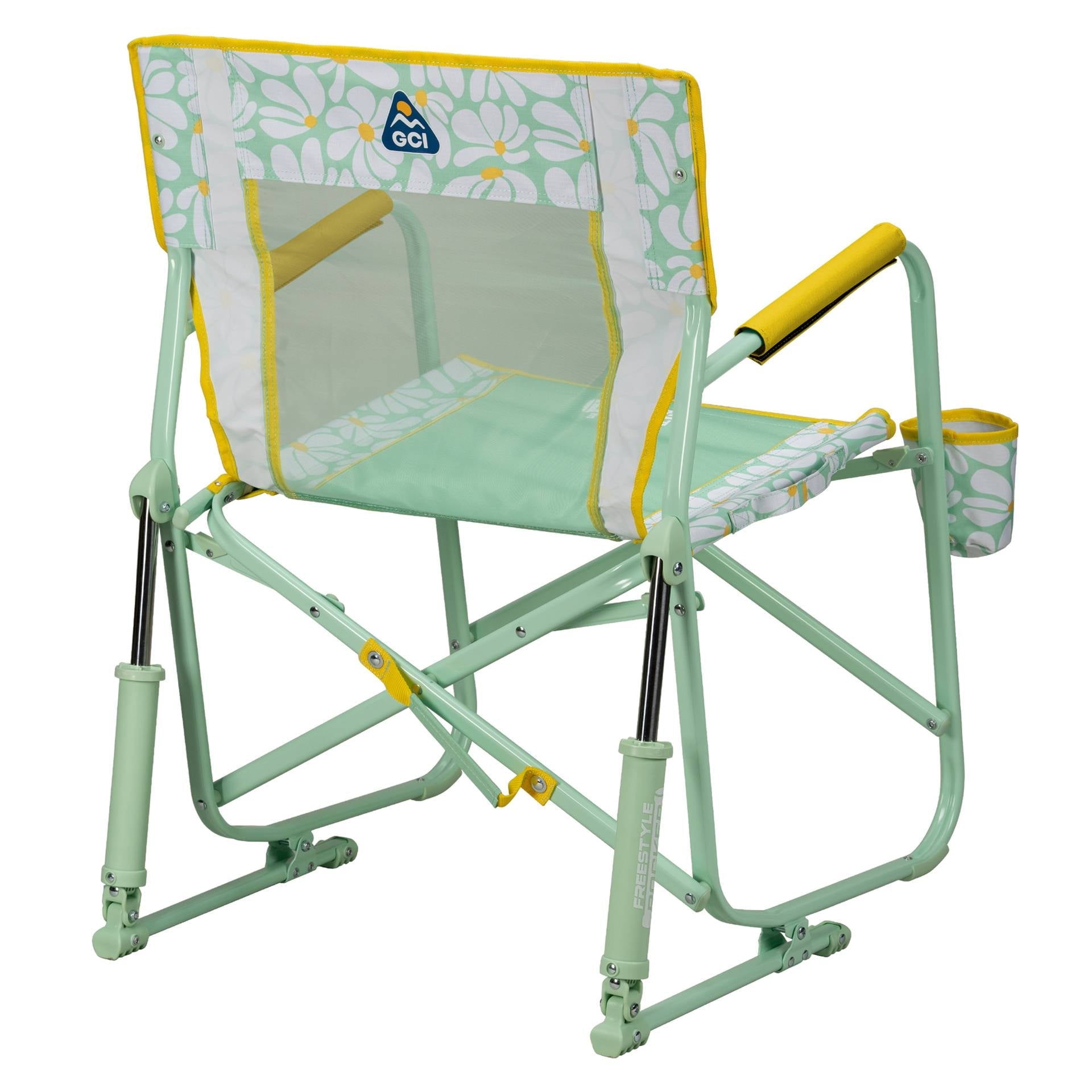 Freestyle Rocker Foldable Rocking Camp Chair, Pastel Green Floral
