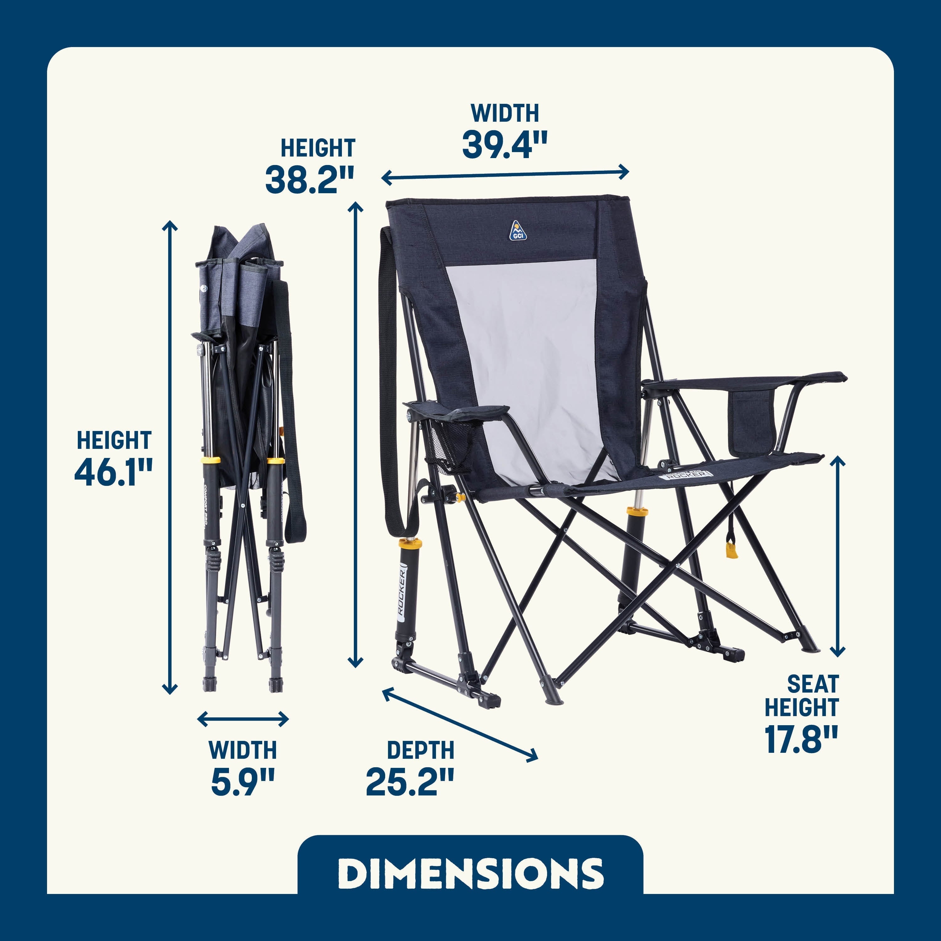 Comfort Pro Rocker XL Oversized Rocking Camping Chair, Heathered Charcoal