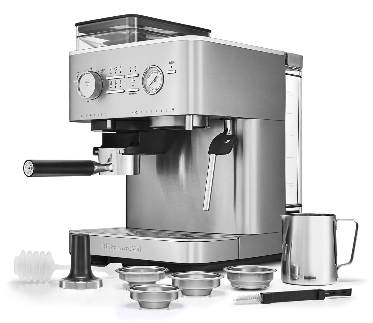 Semi-Automatic Espresso Machine with Burr Grinder | Brushed Stainless Steel