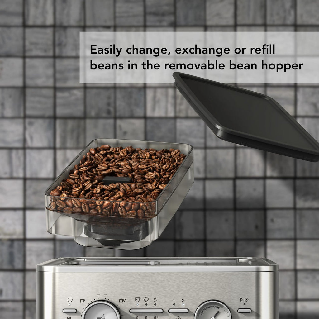 Semi-Automatic Espresso Machine with Burr Grinder | Brushed Stainless Steel