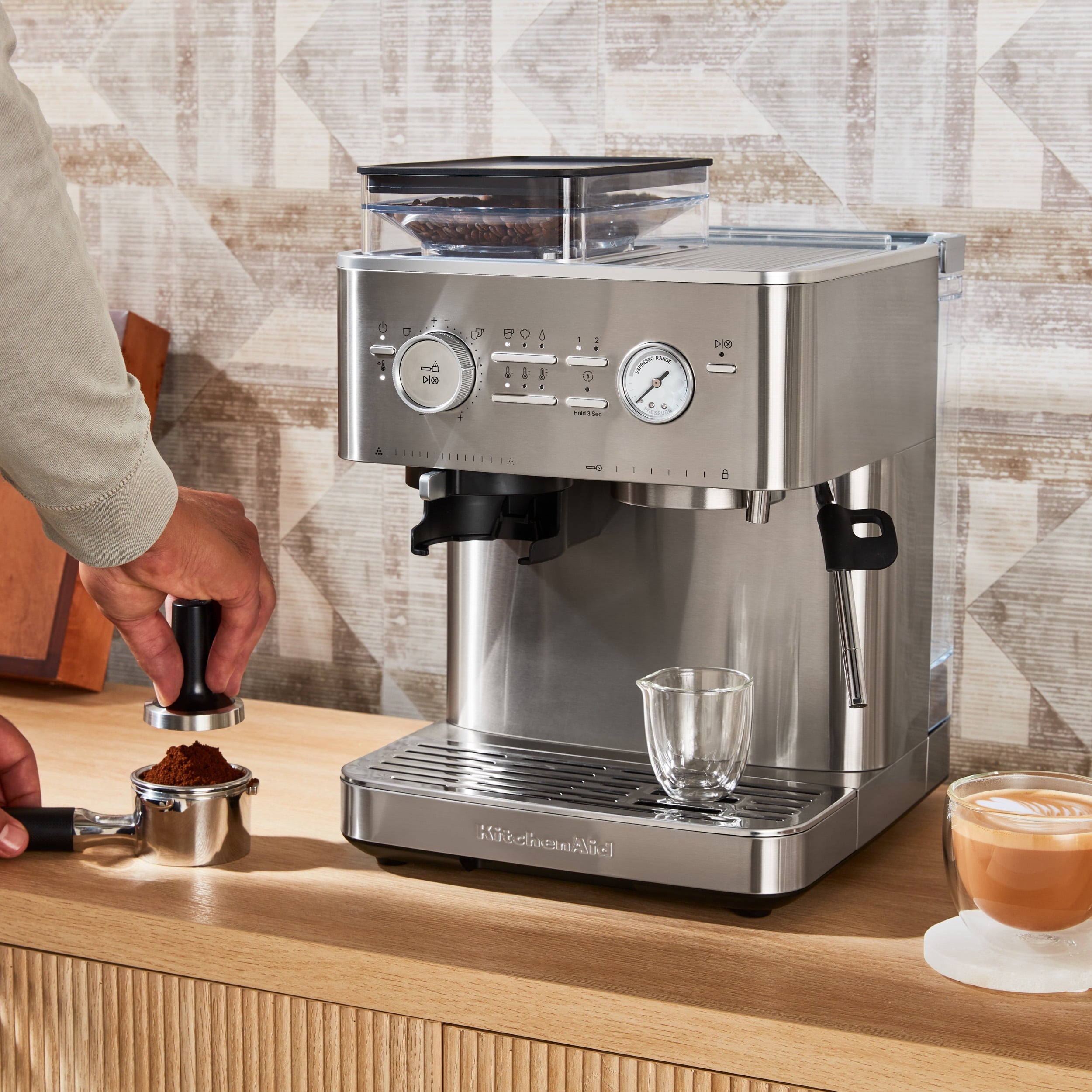 Semi-Automatic Espresso Machine with Burr Grinder | Brushed Stainless Steel