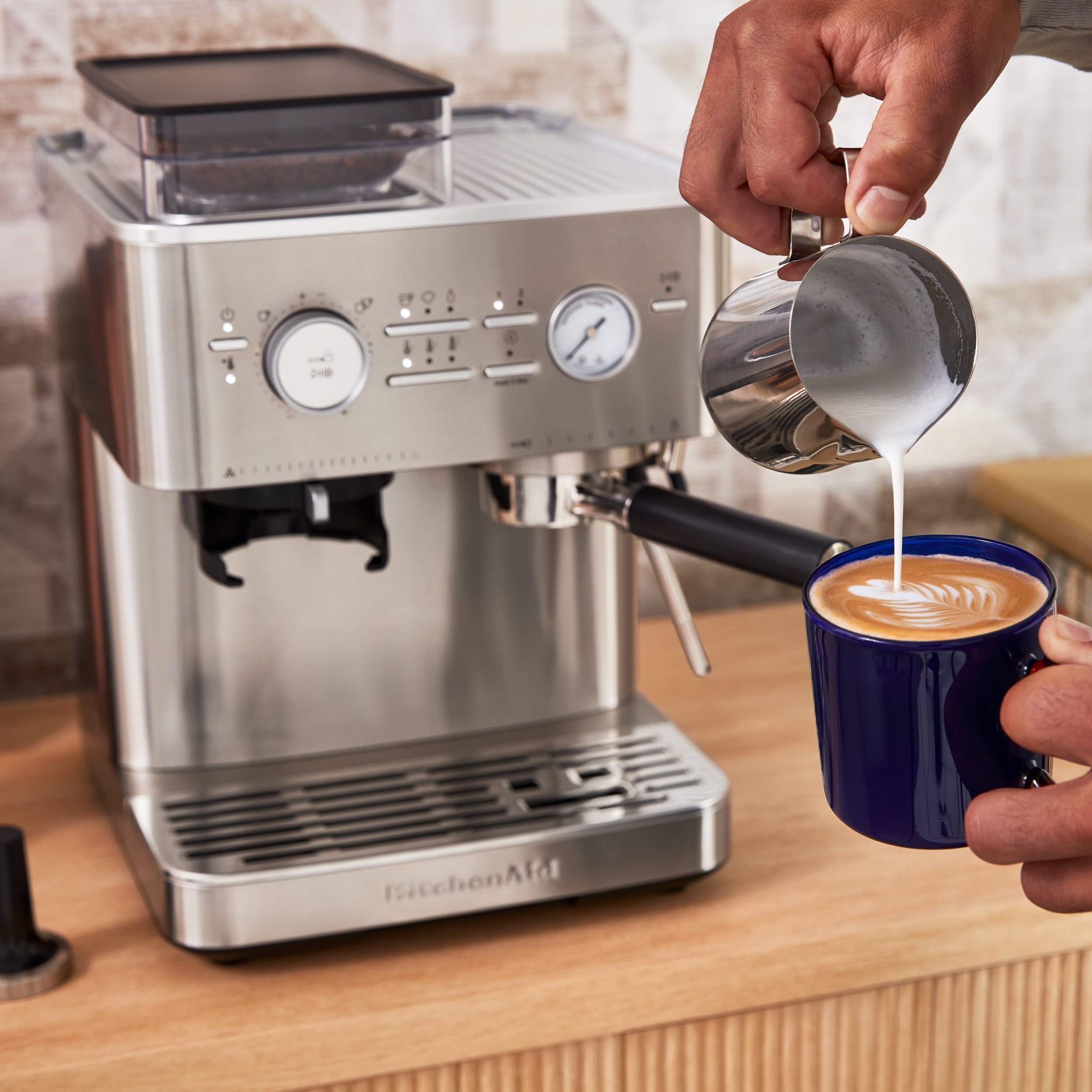 Semi-Automatic Espresso Machine with Burr Grinder | Brushed Stainless Steel