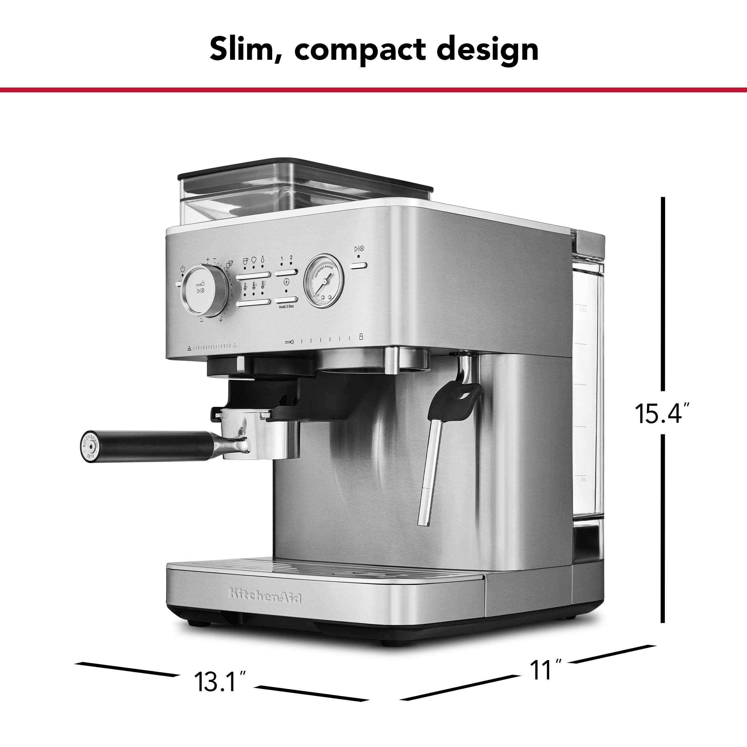 Semi-Automatic Espresso Machine with Burr Grinder | Brushed Stainless Steel