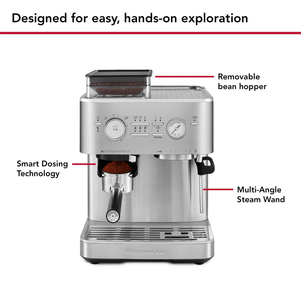 Semi-Automatic Espresso Machine with Burr Grinder | Brushed Stainless Steel