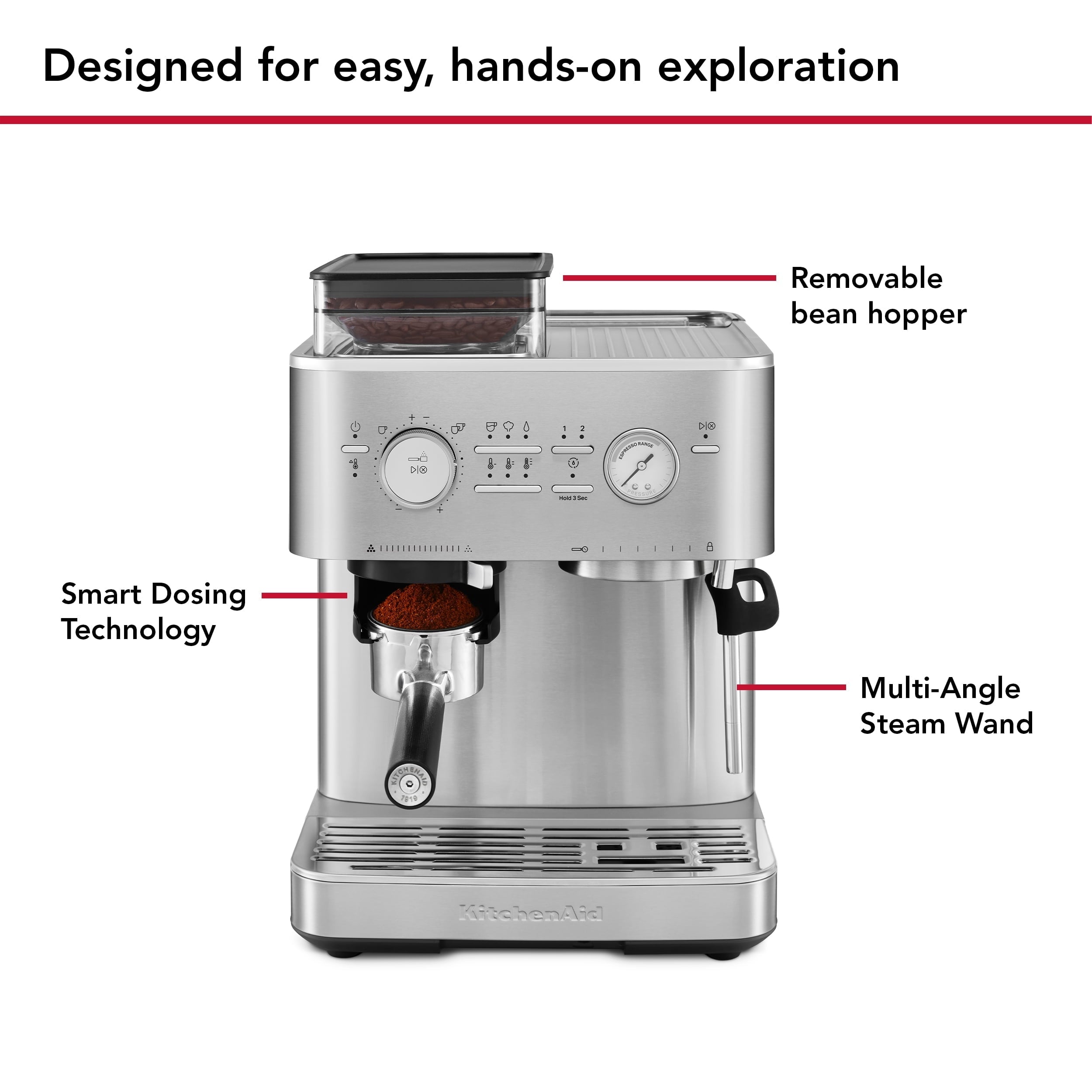 Semi-Automatic Espresso Machine with Burr Grinder | Brushed Stainless Steel