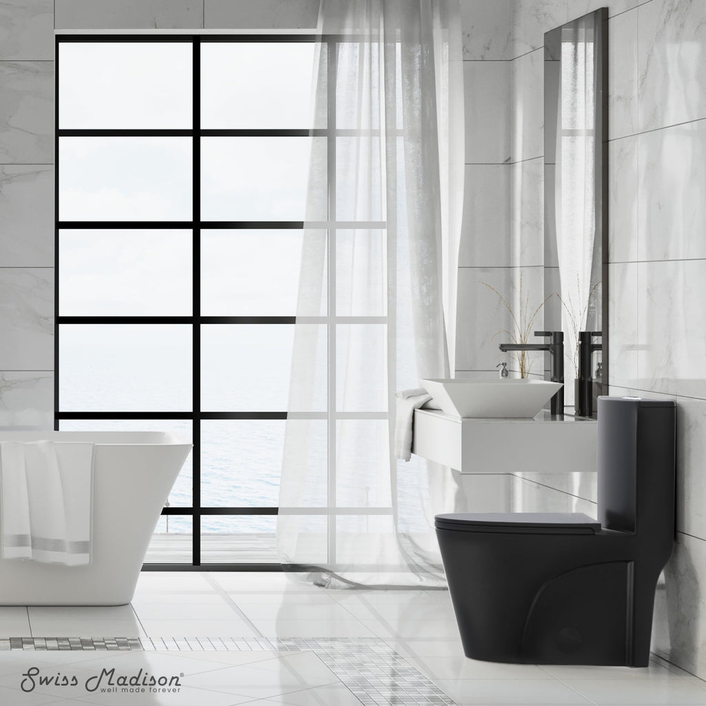 One Piece Elongated Toilet Dual Vortex Flush 1.1/1.6 gpf with 10" Rough-In, Matte Black