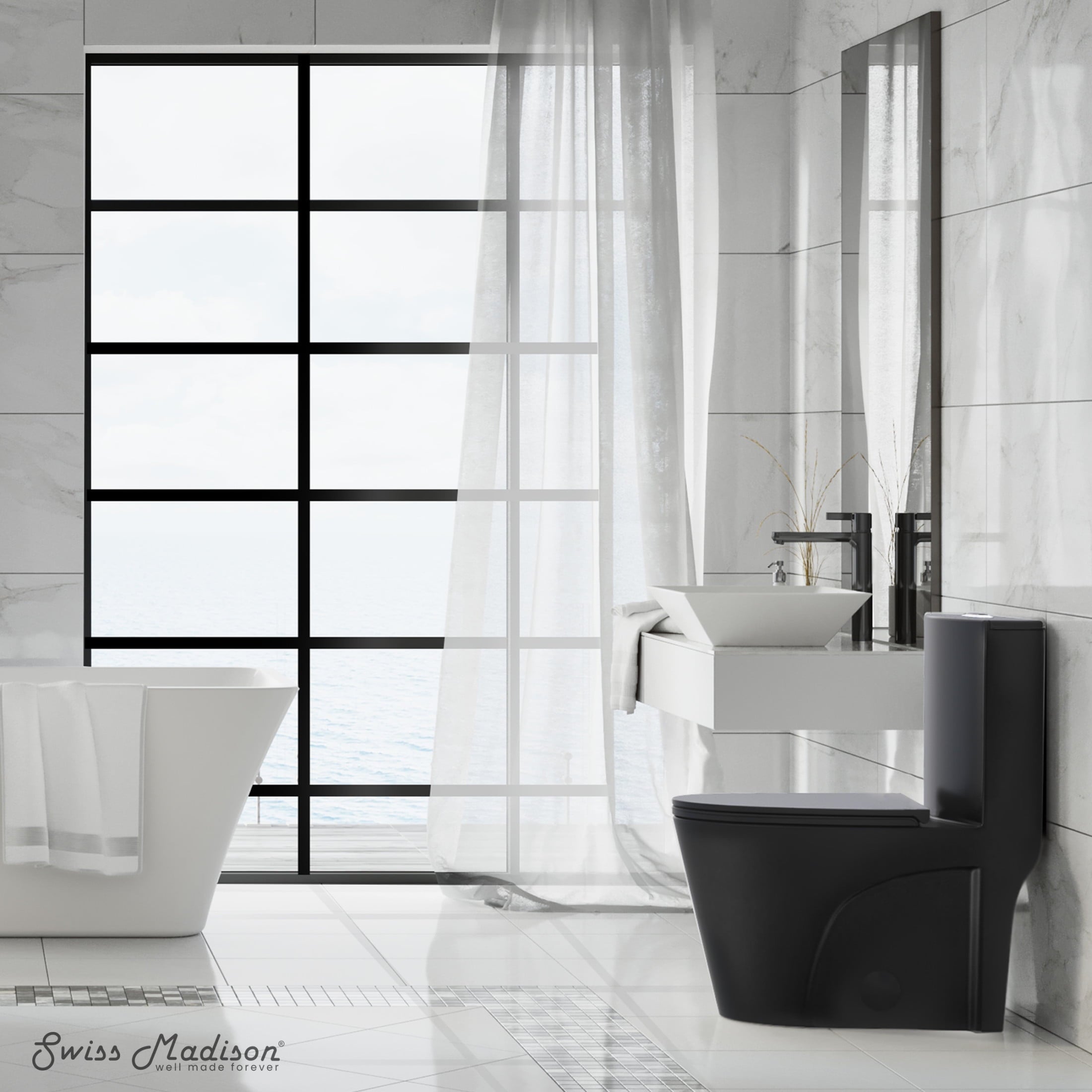 One Piece Elongated Toilet Dual Vortex Flush 1.1/1.6 gpf with 10" Rough-In, Matte Black