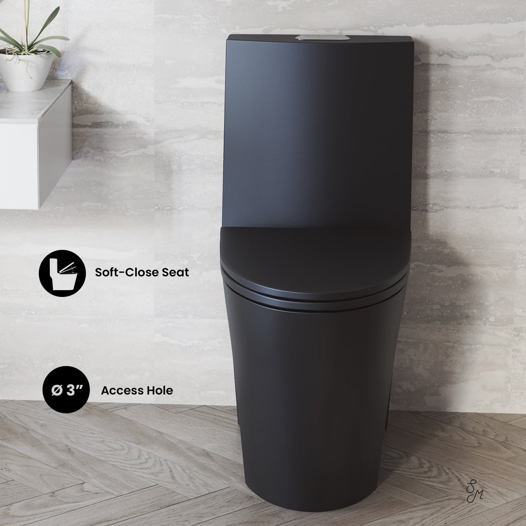 One Piece Elongated Toilet Dual Vortex Flush 1.1/1.6 gpf with 10" Rough-In, Matte Black