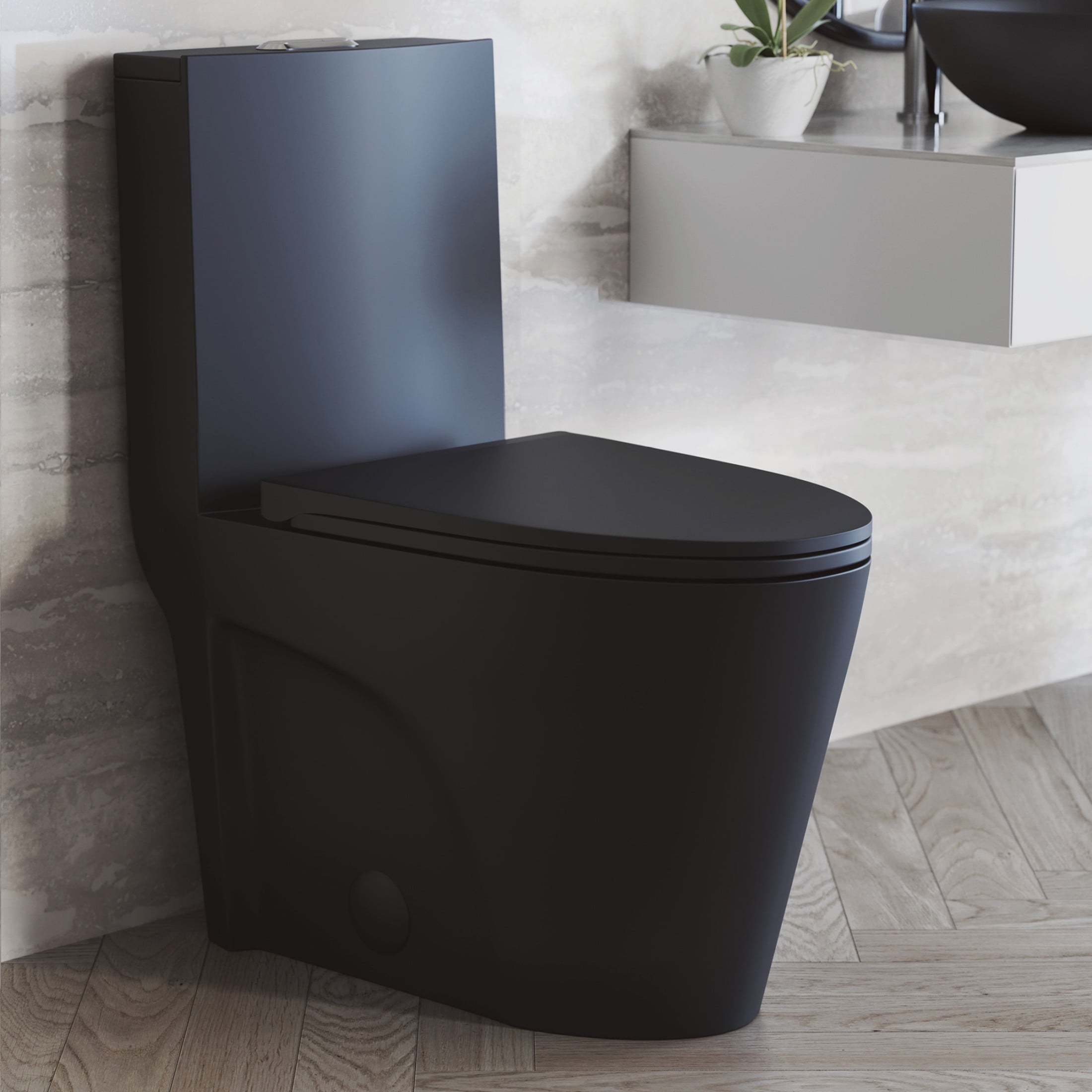 One Piece Elongated Toilet Dual Vortex Flush 1.1/1.6 gpf with 10" Rough-In, Matte Black