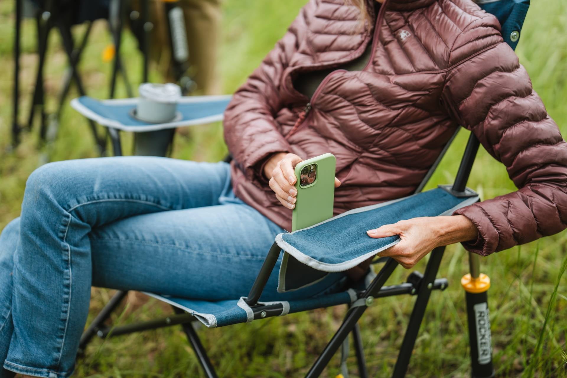 Kickback Rocker Foldable Rocking Camp Chair, Heathered Indigo