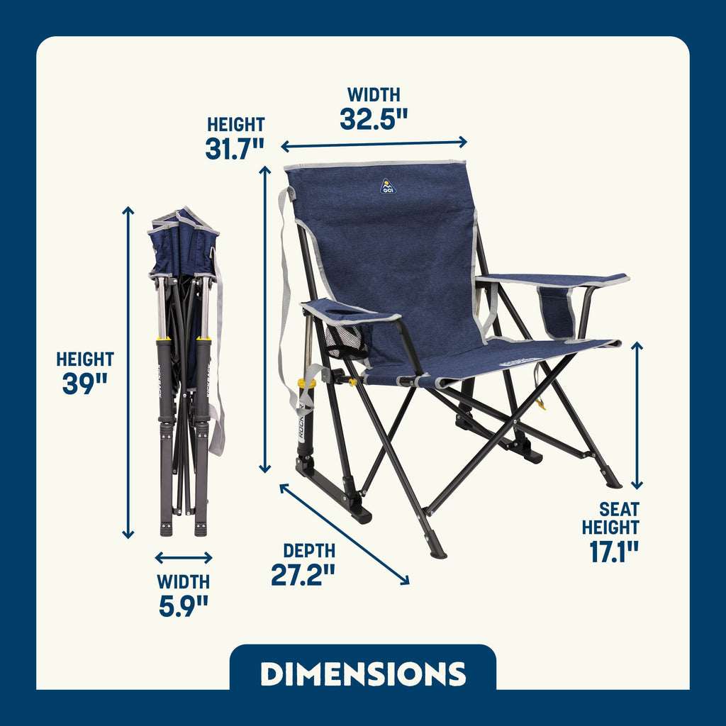 Kickback Rocker Foldable Rocking Camp Chair, Heathered Indigo