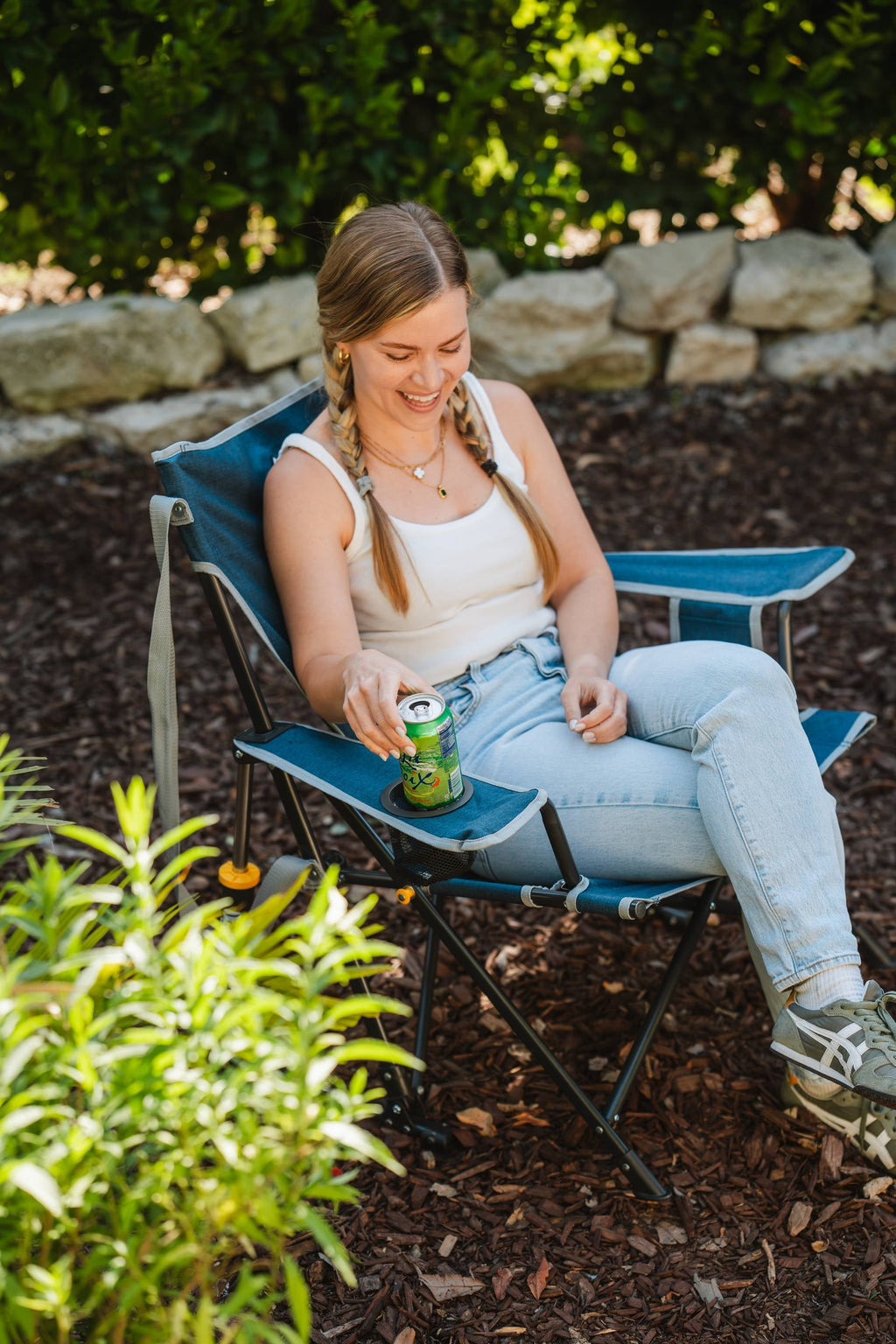 Kickback Rocker Foldable Rocking Camp Chair, Heathered Indigo