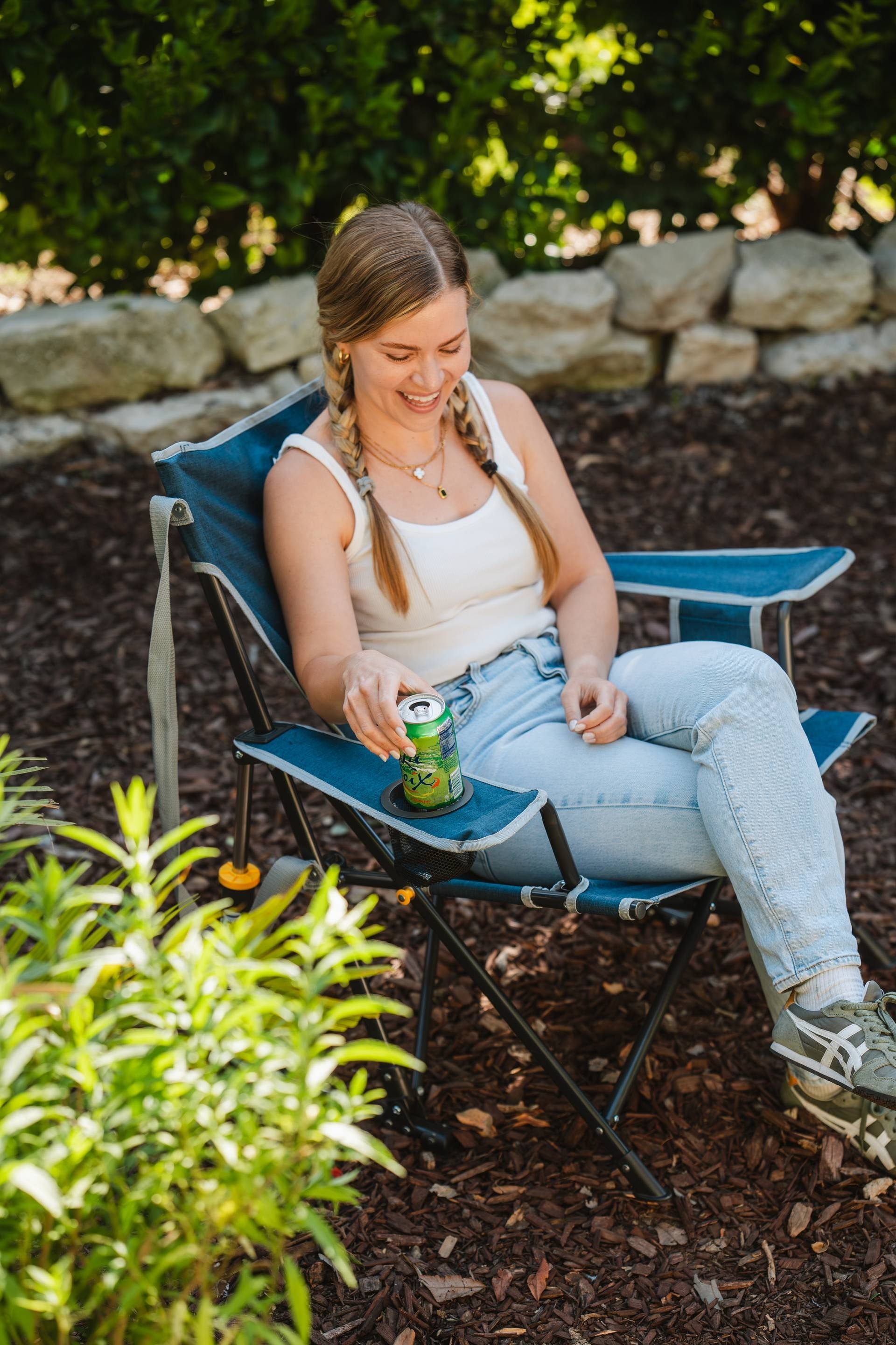 Kickback Rocker Foldable Rocking Camp Chair, Heathered Indigo