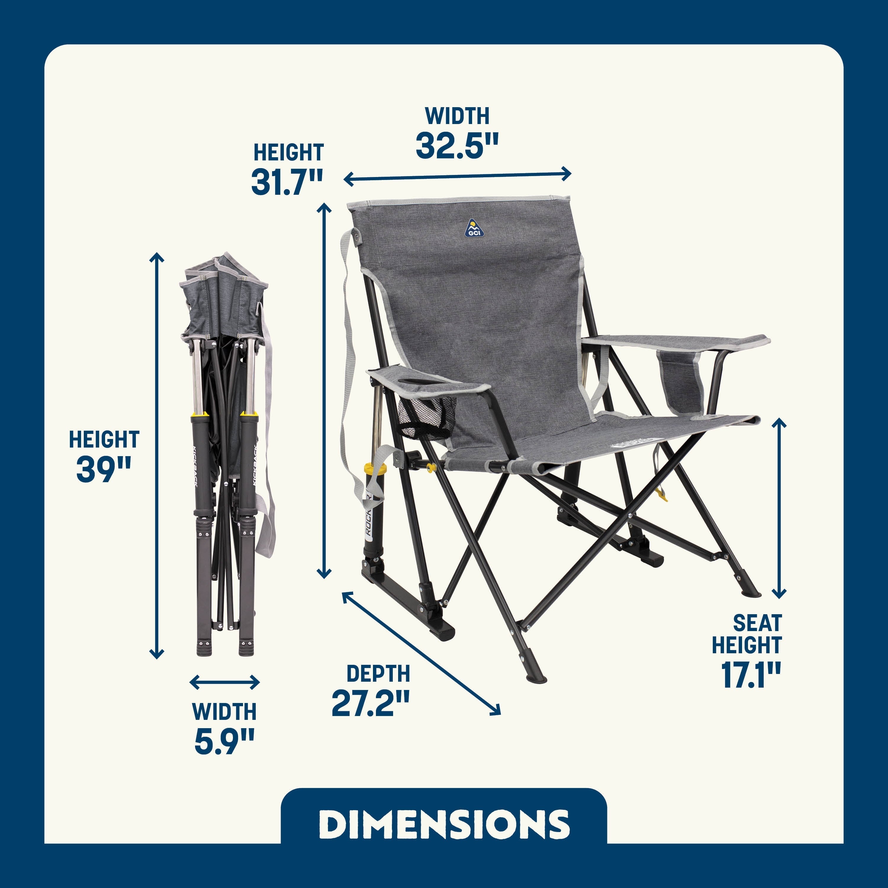 Kickback Rocker Foldable Rocking Camp Chair, Heathered Indigo
