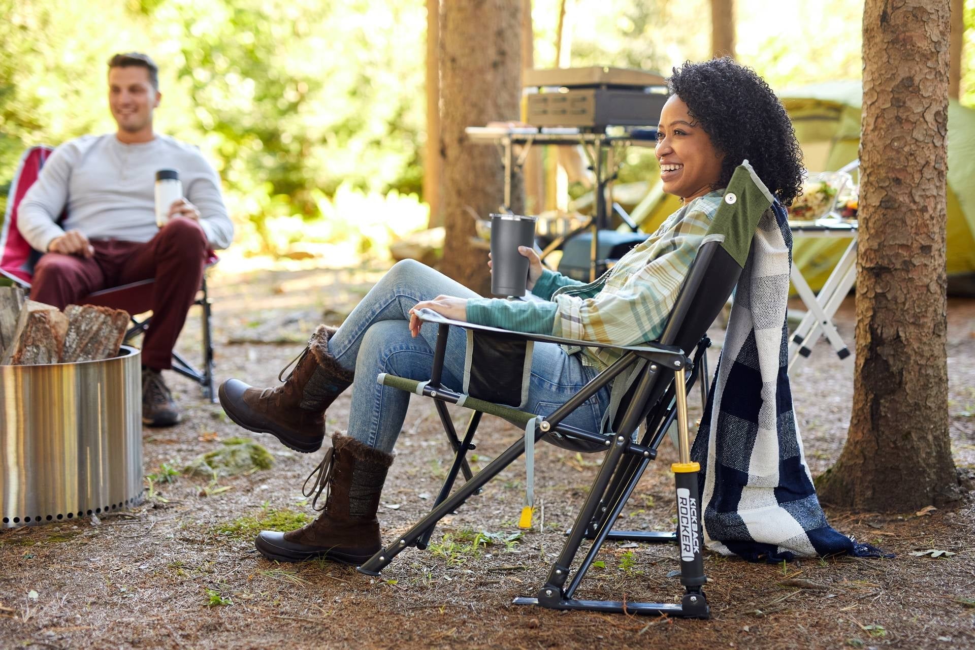 Kickback Rocker Foldable Rocking Camp Chair, Heathered Indigo