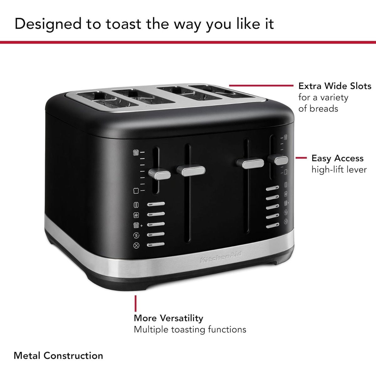 4 Slice Metal Toaster | Matte Black