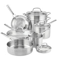 3-Ply Base 11 Pcs Stainless Steel Cookware Induction Pots and Pans Set, Metal Utensil and Dishwasher Safe and Oven Safe to 500°F, Brushed Stainless Steel