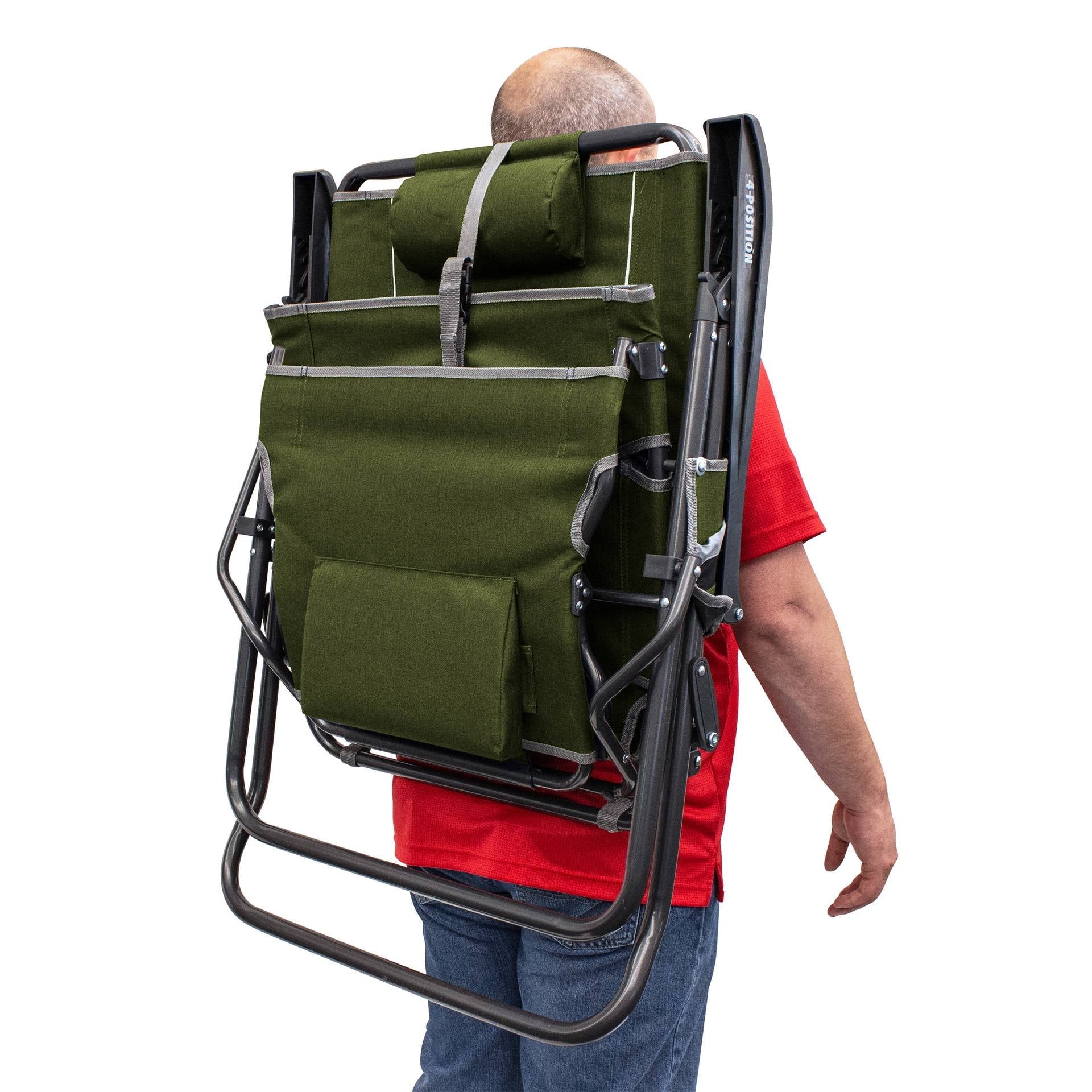 Legz Up Lounger Adjustable Folding Recliner Camp Chair, Heathered Loden