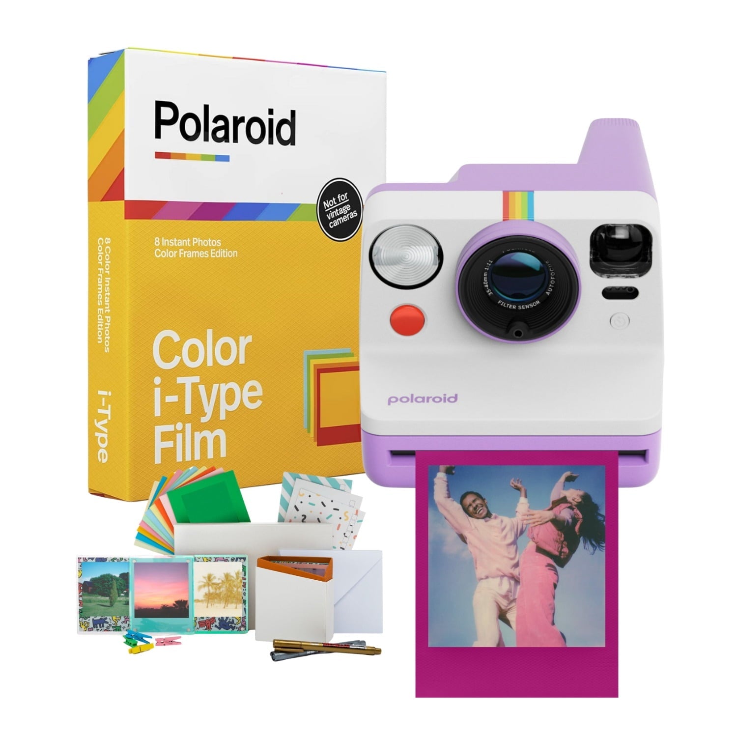 Now Generation 3 Analog Instant Camera with Tripod Mount and Two-Lens Autofocus System (Purple) Bundle with Color Film and Film Kit (3 items)