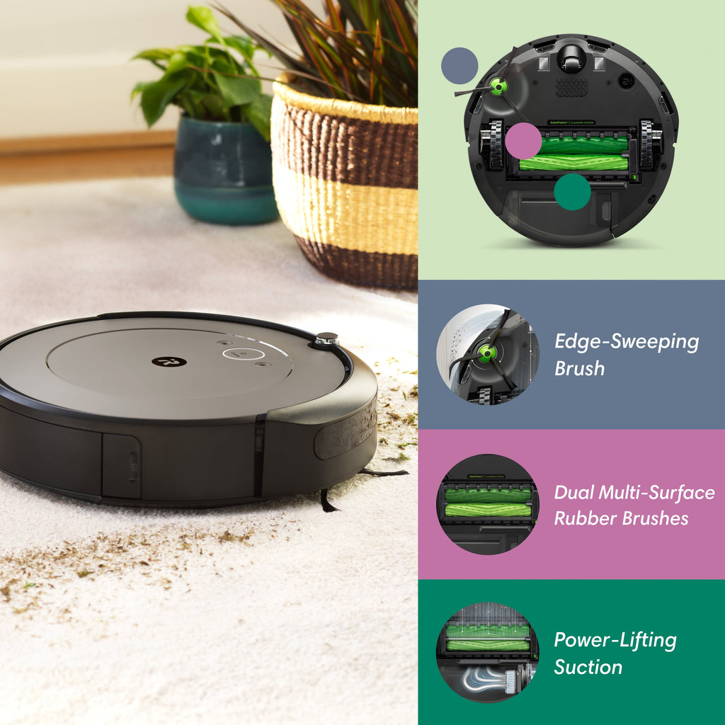 Roomba i1 Robot Vacuum, Wi-Fi Connected Mapping, 3-Stage Cleaning System, Cleans in Neat Rows, Ideal for Pet Hair, Carpets and Hard Floors, Model i115220
