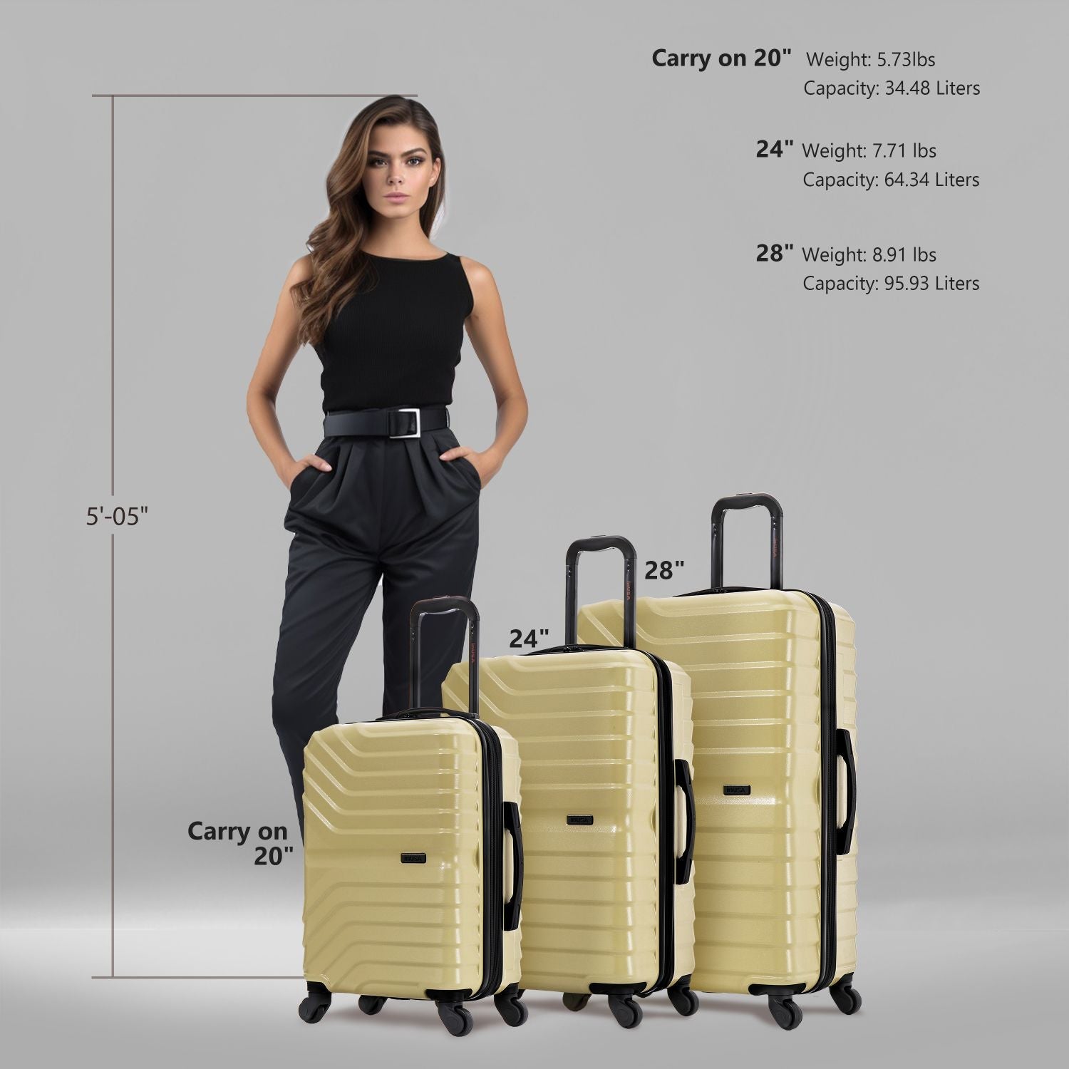 AURUM 3-Piece Hardside Luggage Sets with Spinner Wheels, Handle and Trolley, (20"/24"/28"), Green