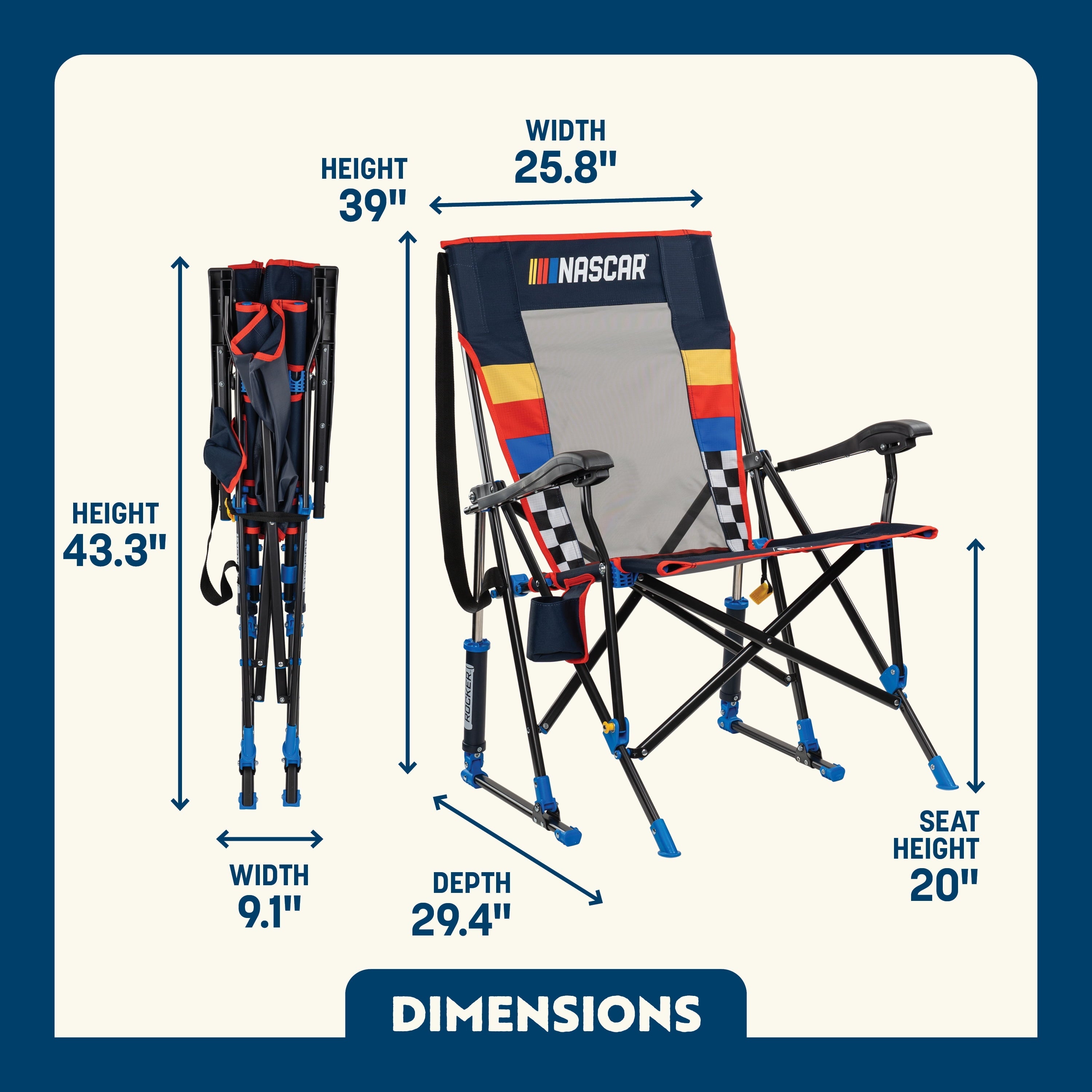 RoadTrip Rocker Foldable Rocking Camp Chair, Indigo