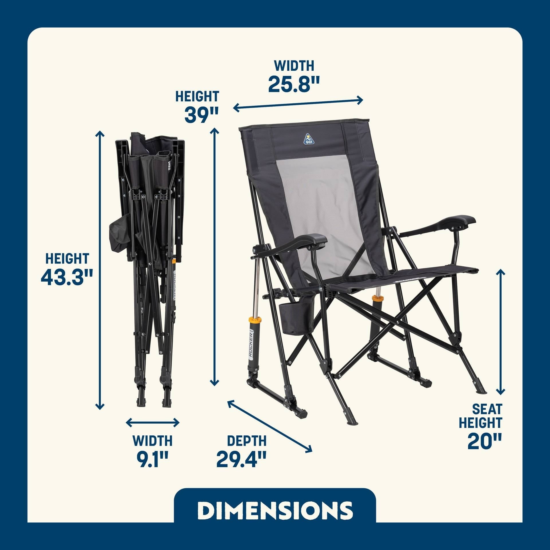 RoadTrip Rocker Foldable Rocking Camp Chair, Indigo