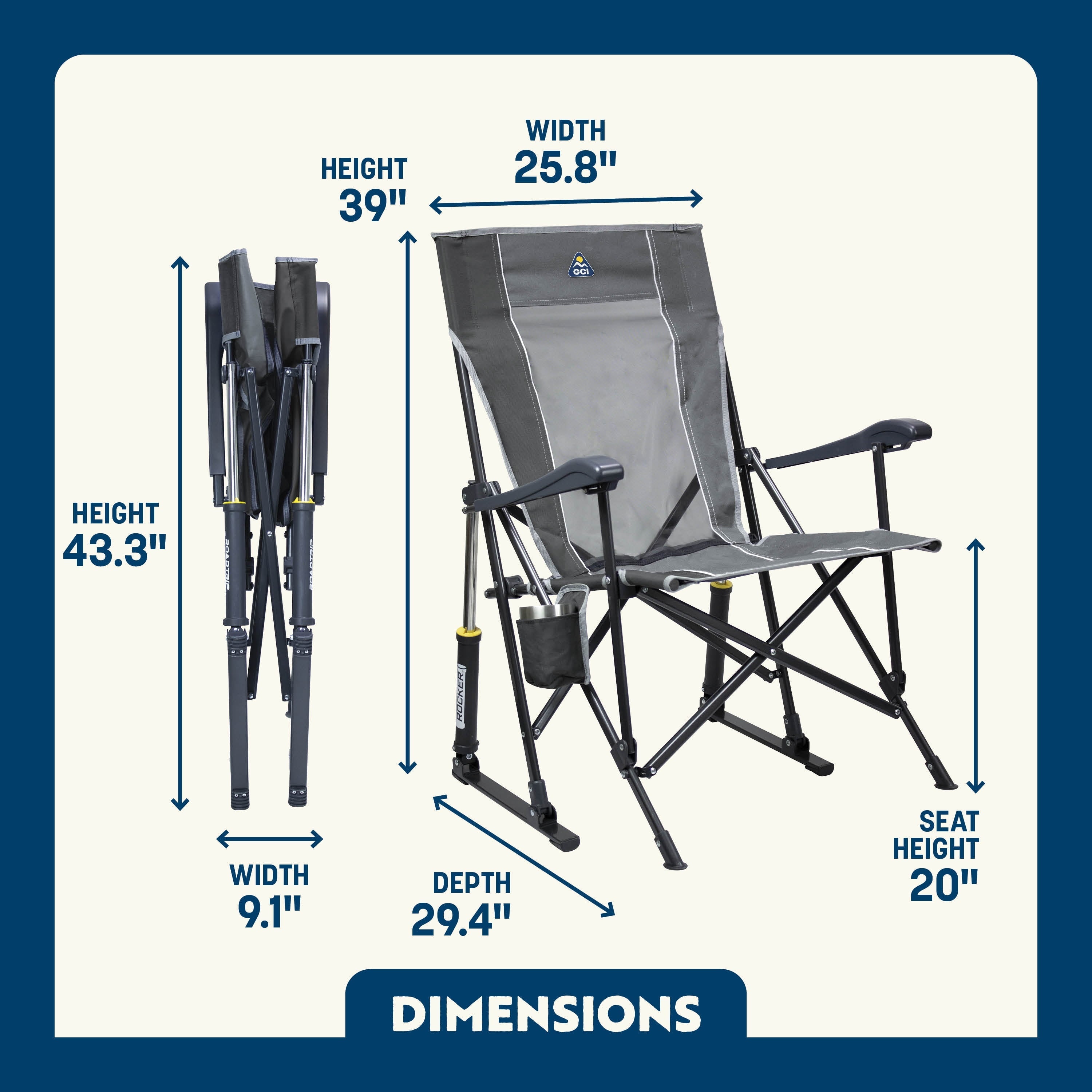 RoadTrip Rocker Foldable Rocking Camp Chair, Indigo