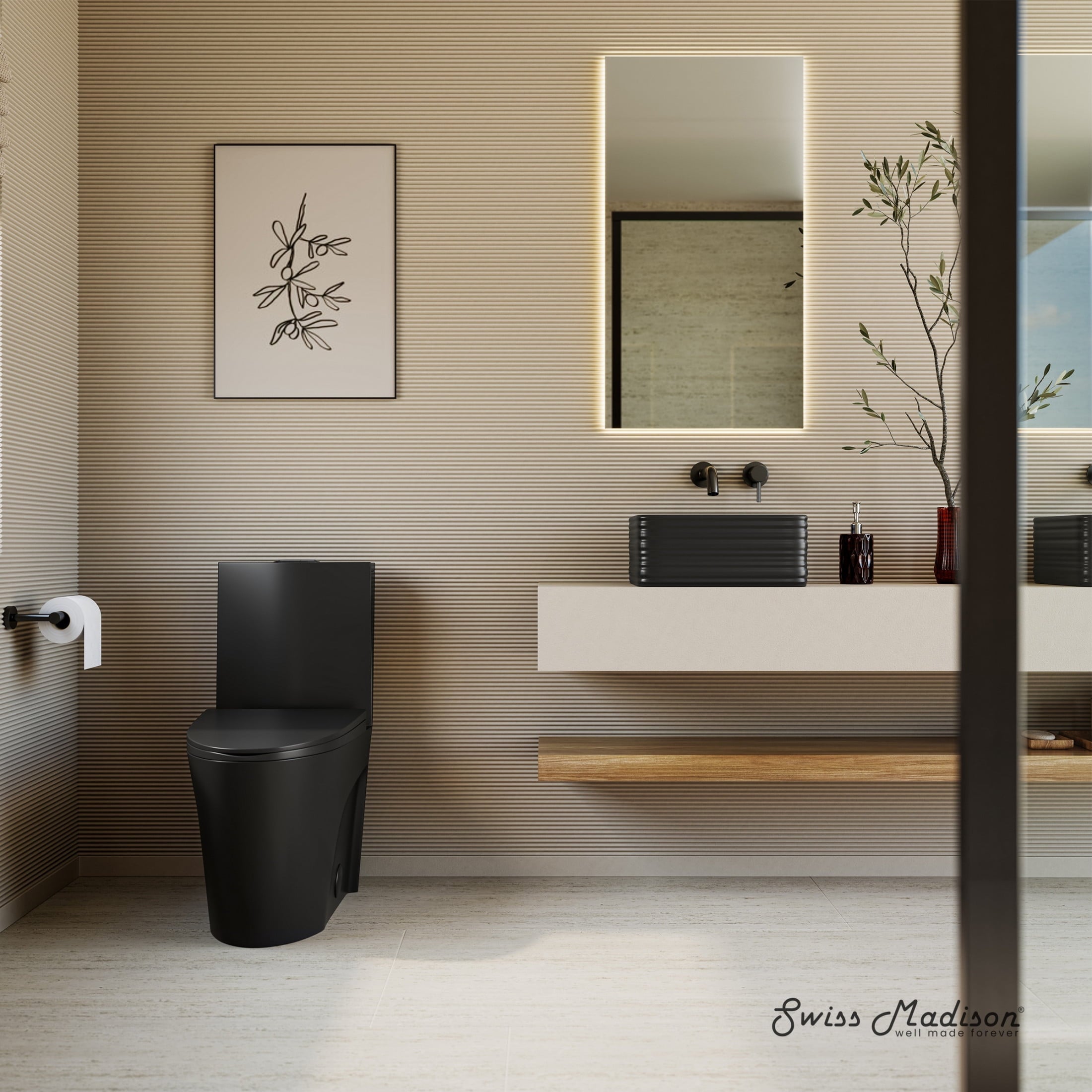 One Piece Elongated Toilet Dual Vortex™ Flush in Matte Black, Black Hardware 1.1/1.6 gpf