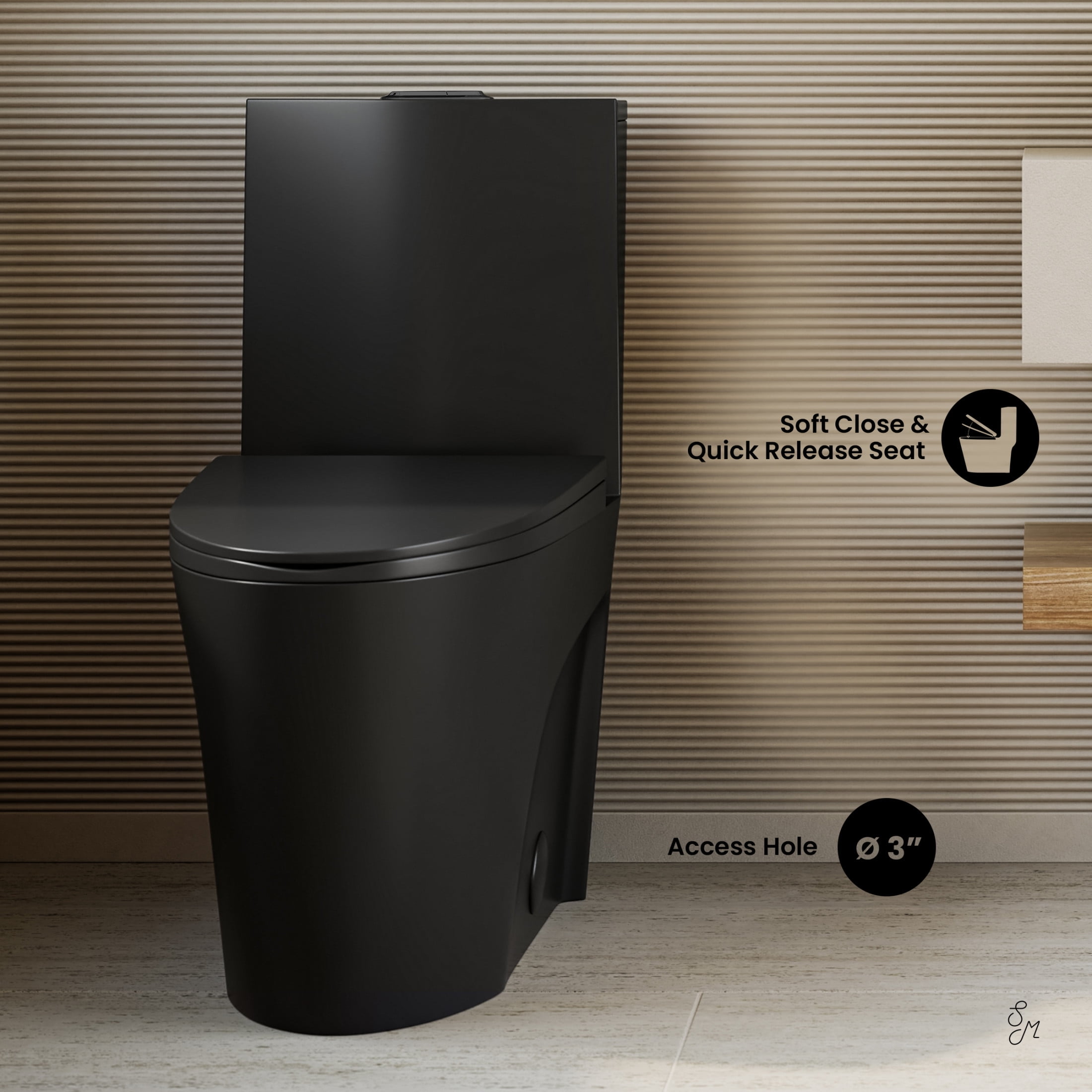 One Piece Elongated Toilet Dual Vortex™ Flush in Matte Black, Black Hardware 1.1/1.6 gpf