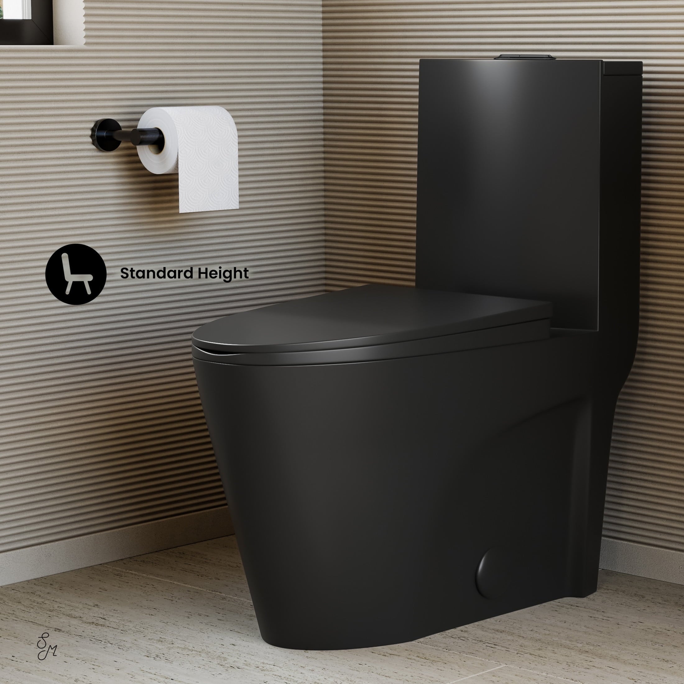 One Piece Elongated Toilet Dual Vortex™ Flush in Matte Black, Black Hardware 1.1/1.6 gpf