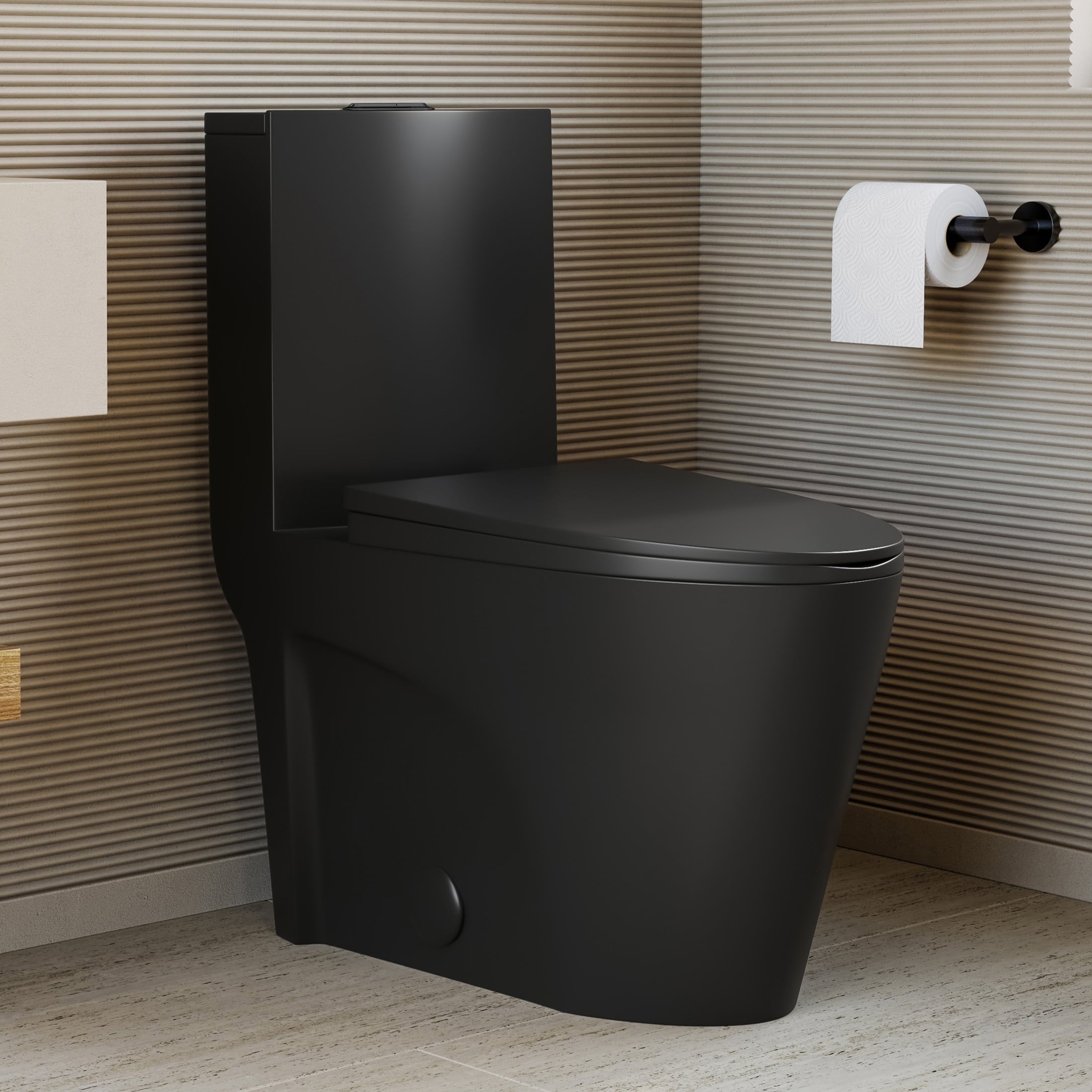 One Piece Elongated Toilet Dual Vortex™ Flush in Matte Black, Black Hardware 1.1/1.6 gpf