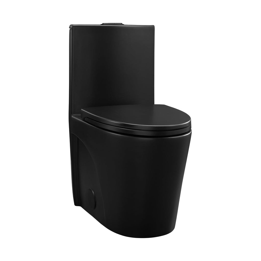 One Piece Elongated Toilet Dual Vortex™ Flush in Matte Black, Black Hardware 1.1/1.6 gpf