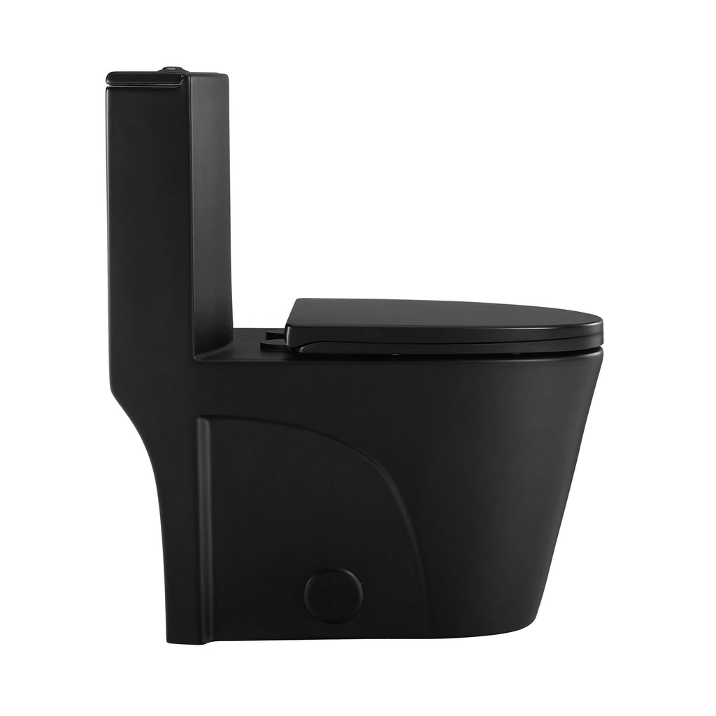 One Piece Elongated Toilet Dual Vortex™ Flush in Matte Black, Black Hardware 1.1/1.6 gpf