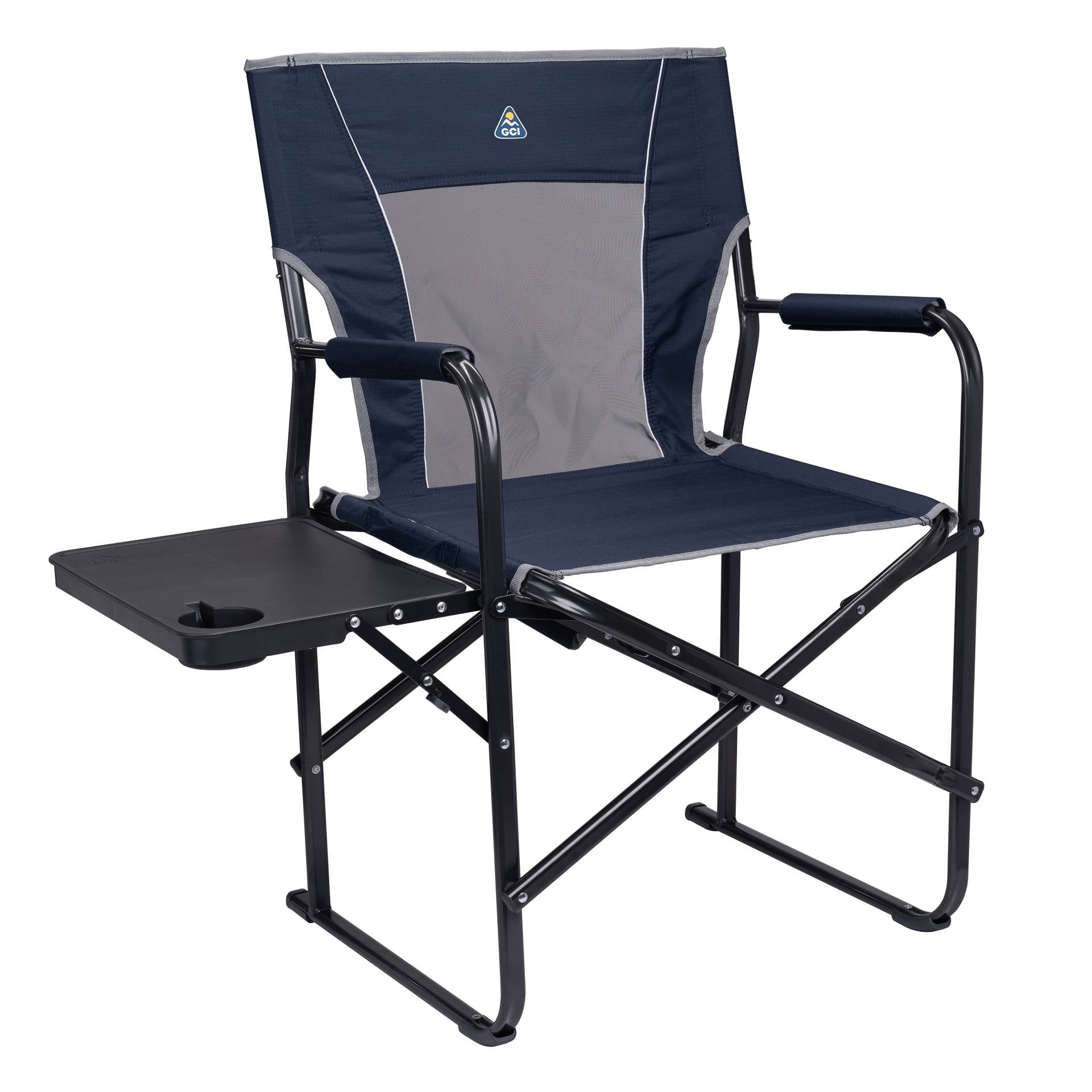 Slim-Fold Director's Chair Compact Folding Camp Chair with Side Table, Indigo