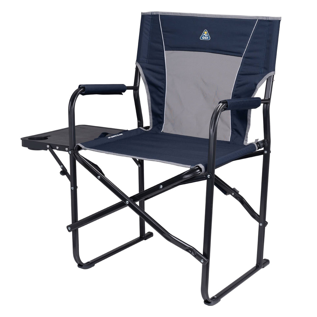 Slim-Fold Director's Chair Compact Folding Camp Chair with Side Table, Indigo