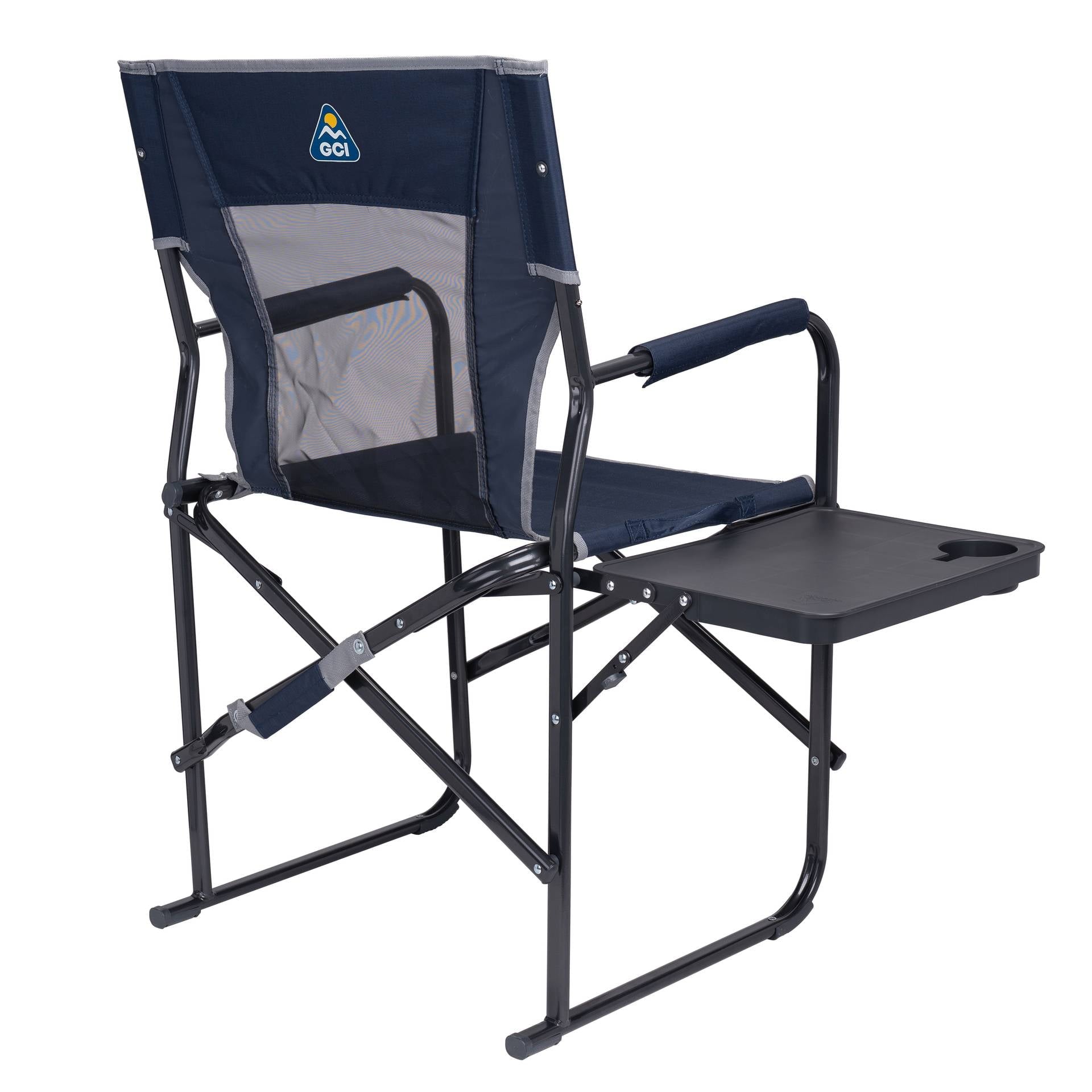 Slim-Fold Director's Chair Compact Folding Camp Chair with Side Table, Indigo