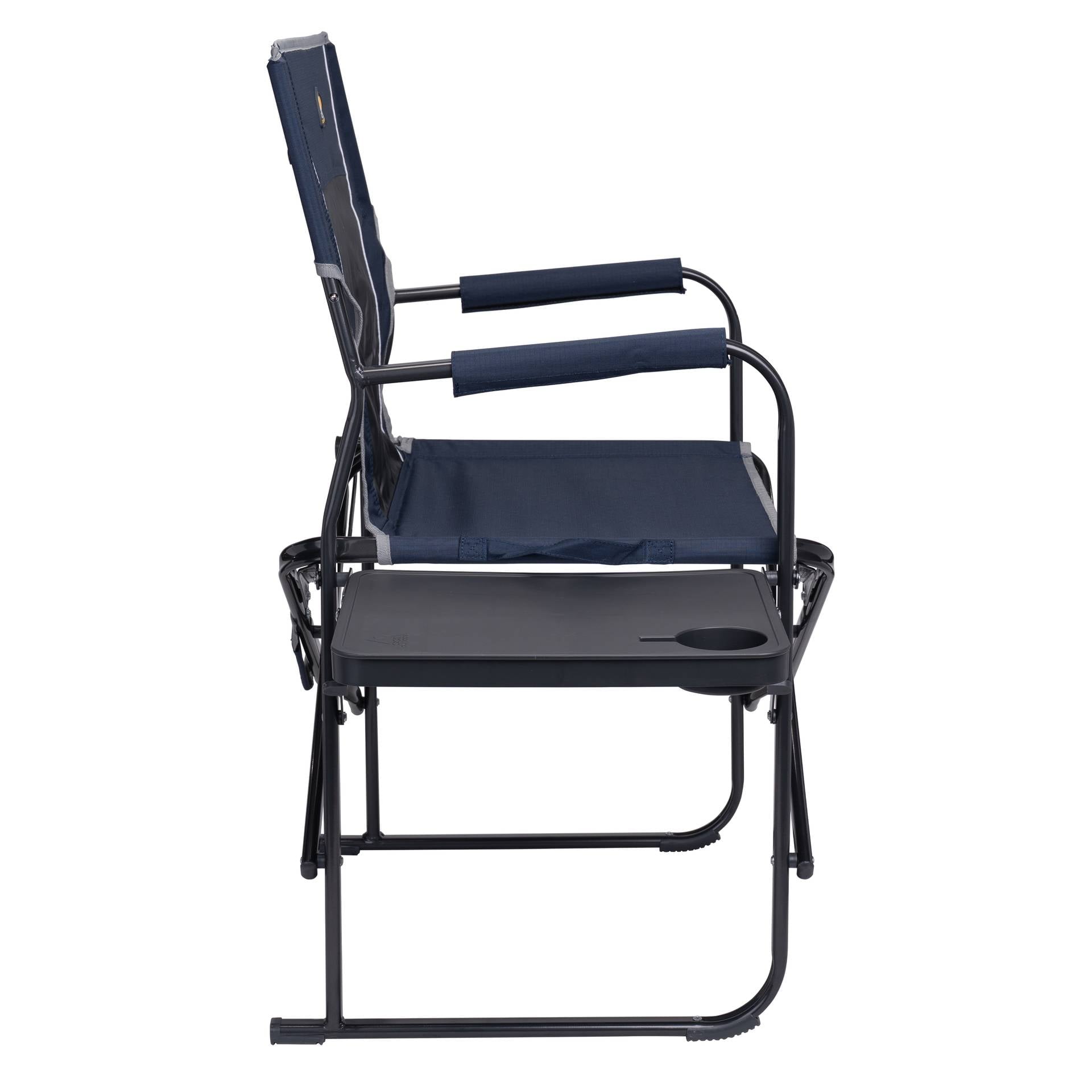 Slim-Fold Director's Chair Compact Folding Camp Chair with Side Table, Indigo