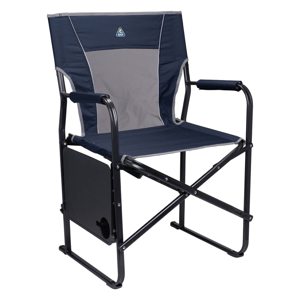 Slim-Fold Director's Chair Compact Folding Camp Chair with Side Table, Indigo