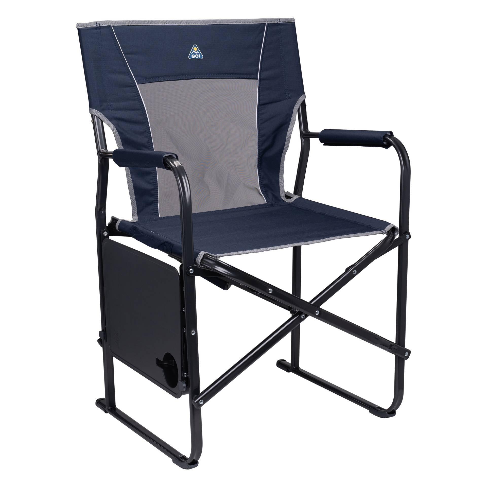 Slim-Fold Director's Chair Compact Folding Camp Chair with Side Table, Indigo