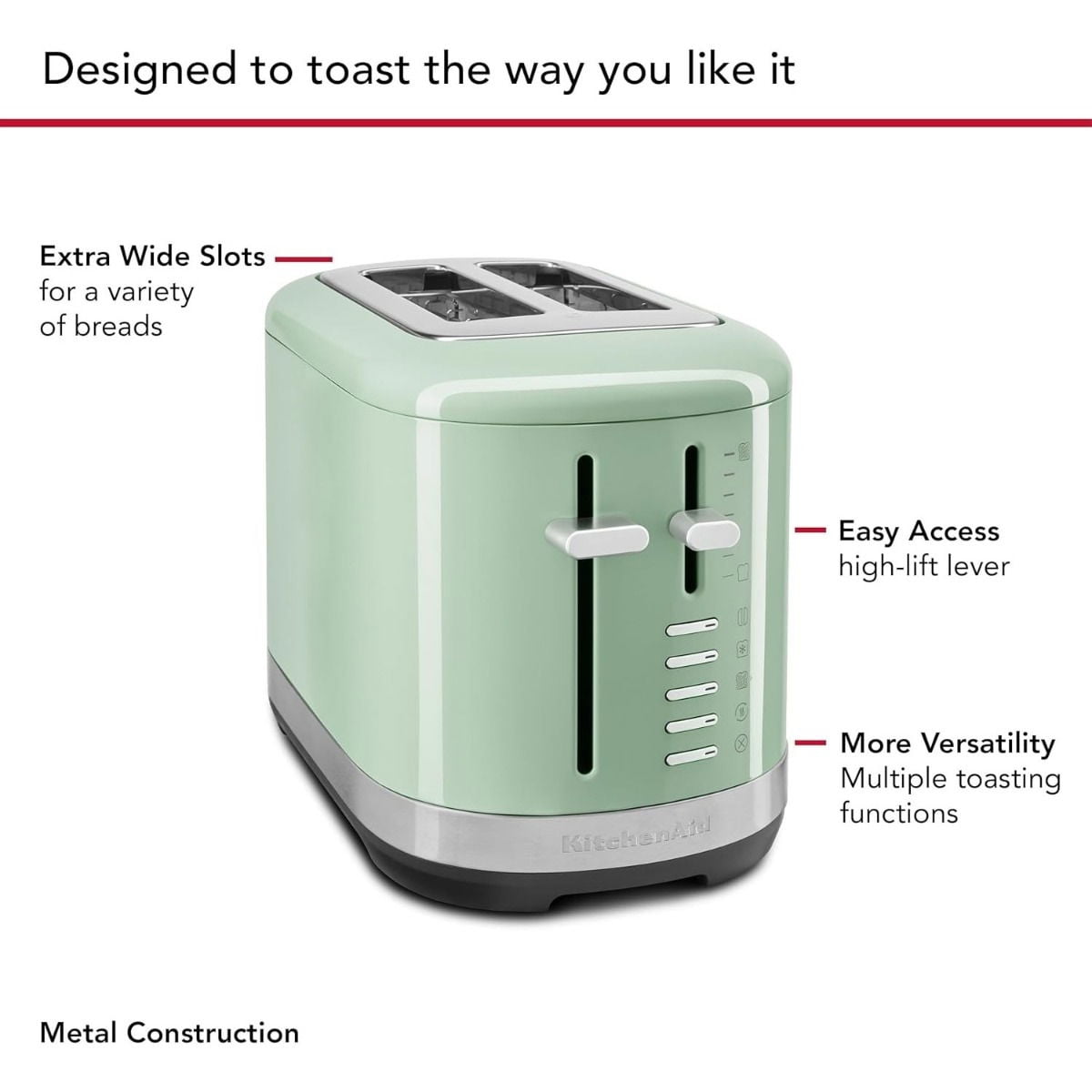 2 Slice Metal Toaster | Pistachio
