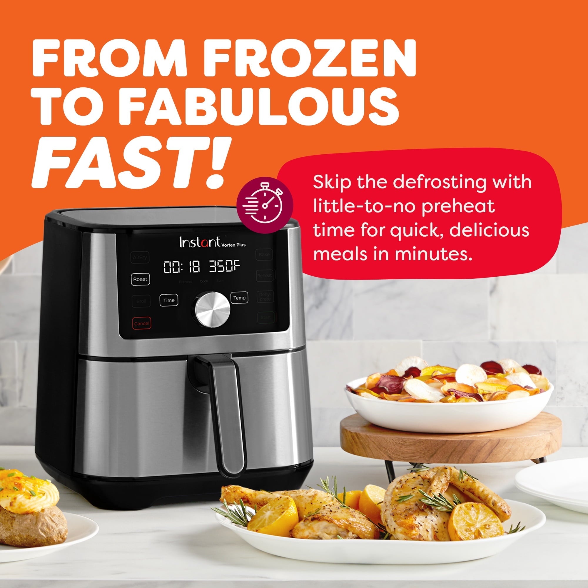 4Qt Vortex® Plus 6-in-1 Mini Air Fryer, Air Fry, Crisps, Broils, Roasts, Dehydrates, Bakes, Reheats, Stainless Steel, 4 Quarts