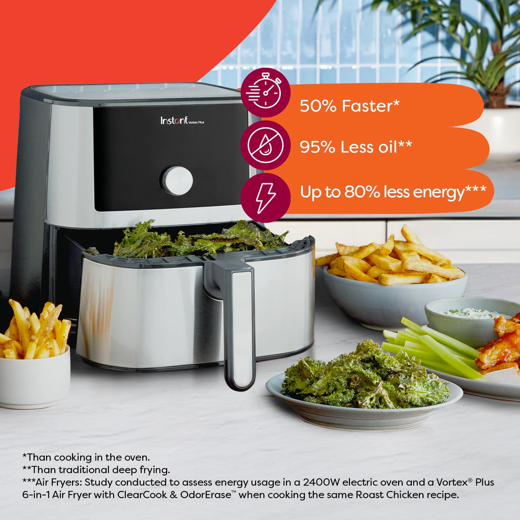 4Qt Vortex® Plus 6-in-1 Mini Air Fryer, Air Fry, Crisps, Broils, Roasts, Dehydrates, Bakes, Reheats, Stainless Steel, 4 Quarts
