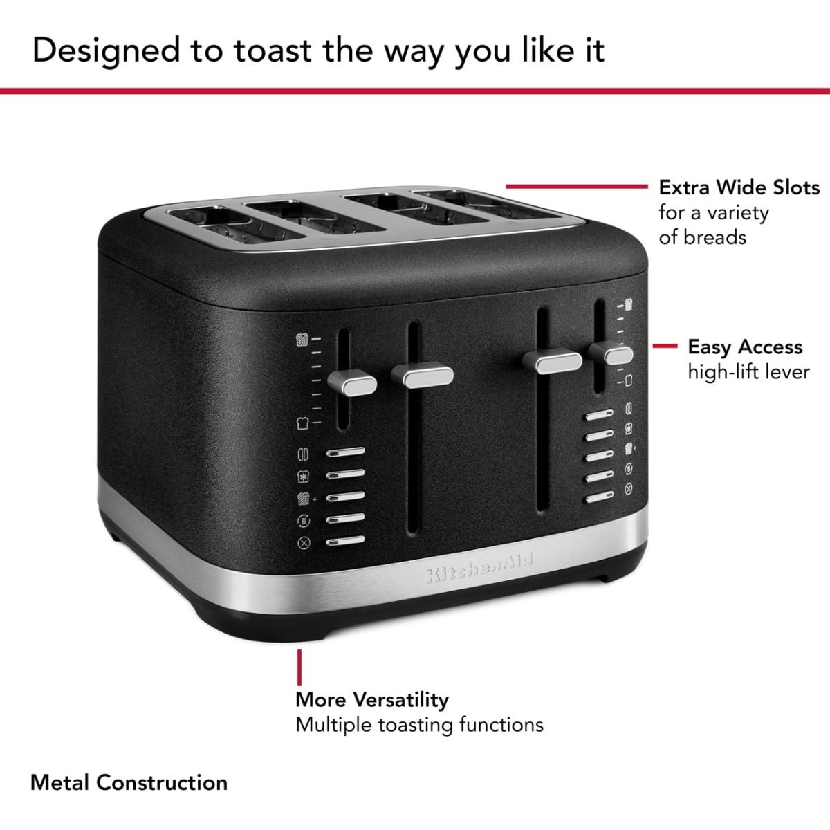 4 Slice Metal Toaster | Cast Iron Black