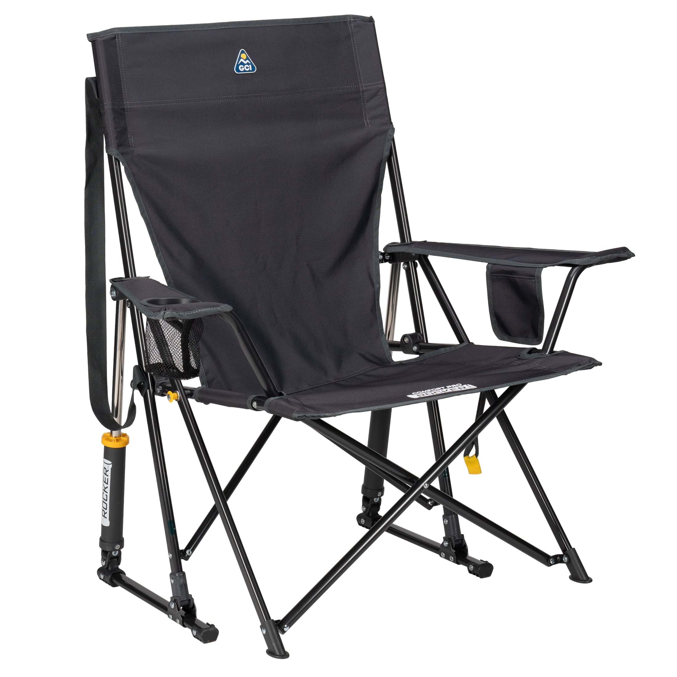 Comfort Pro Rocker Foldable Rocking Camp Chair with Solid Backrest, Dark Charcoal