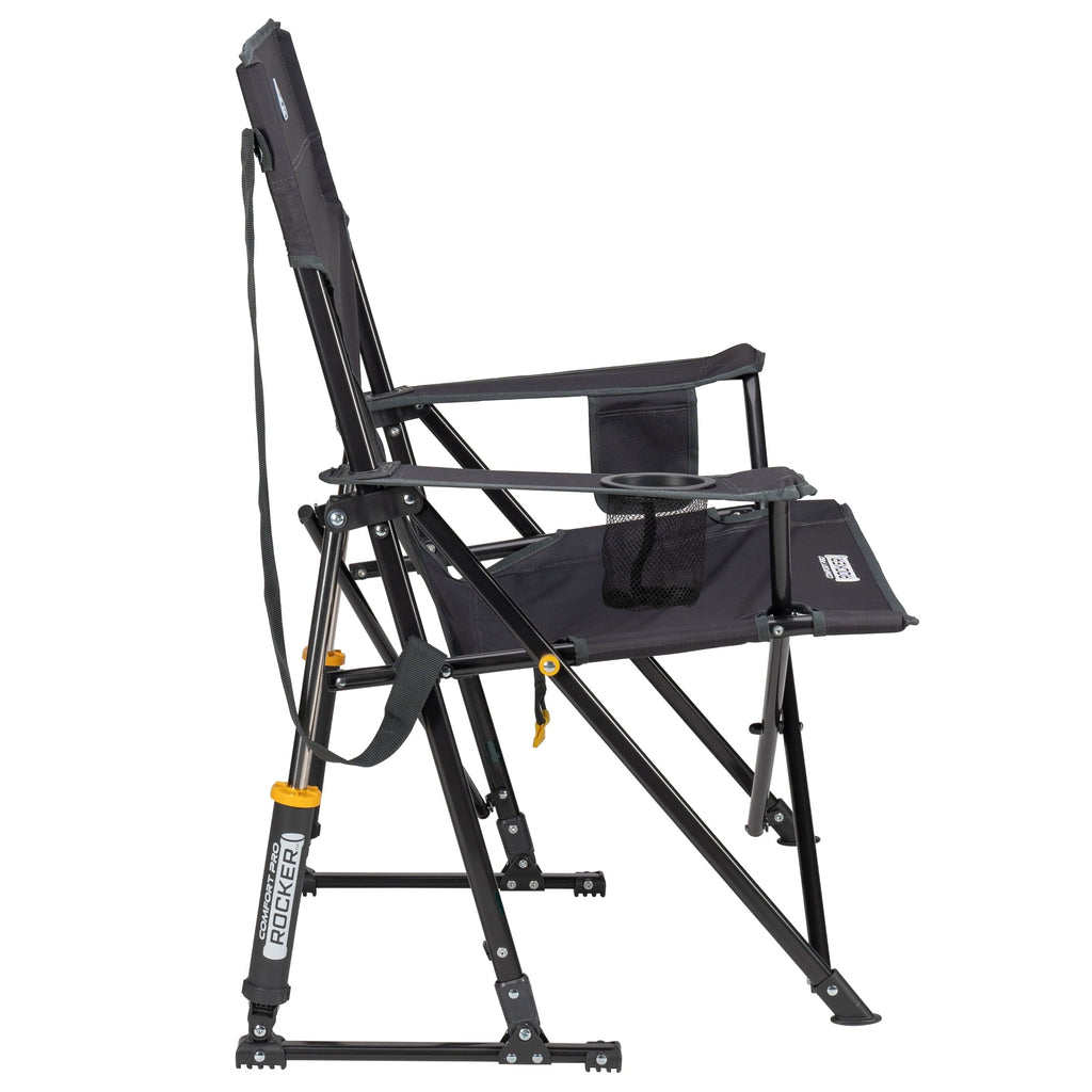 Comfort Pro Rocker Foldable Rocking Camp Chair with Solid Backrest, Dark Charcoal