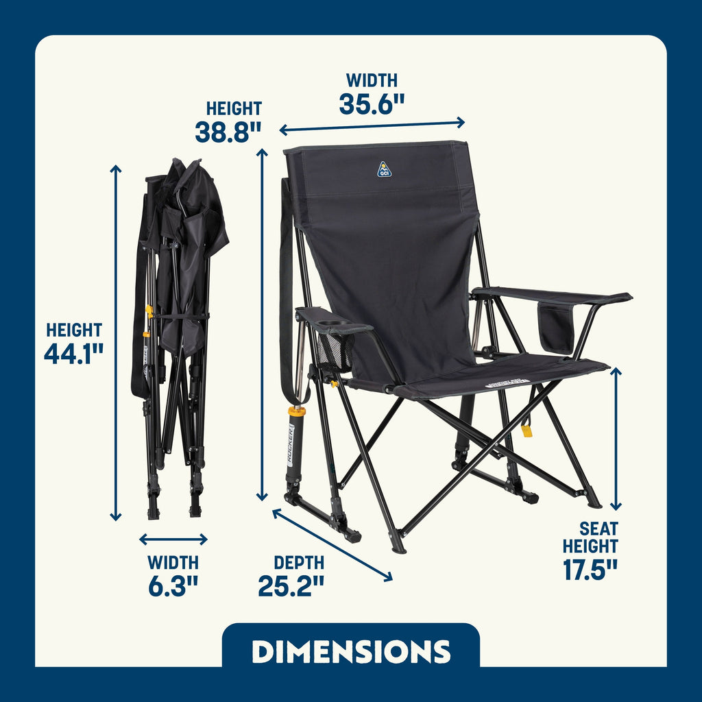 Comfort Pro Rocker Foldable Rocking Camp Chair with Solid Backrest, Dark Charcoal