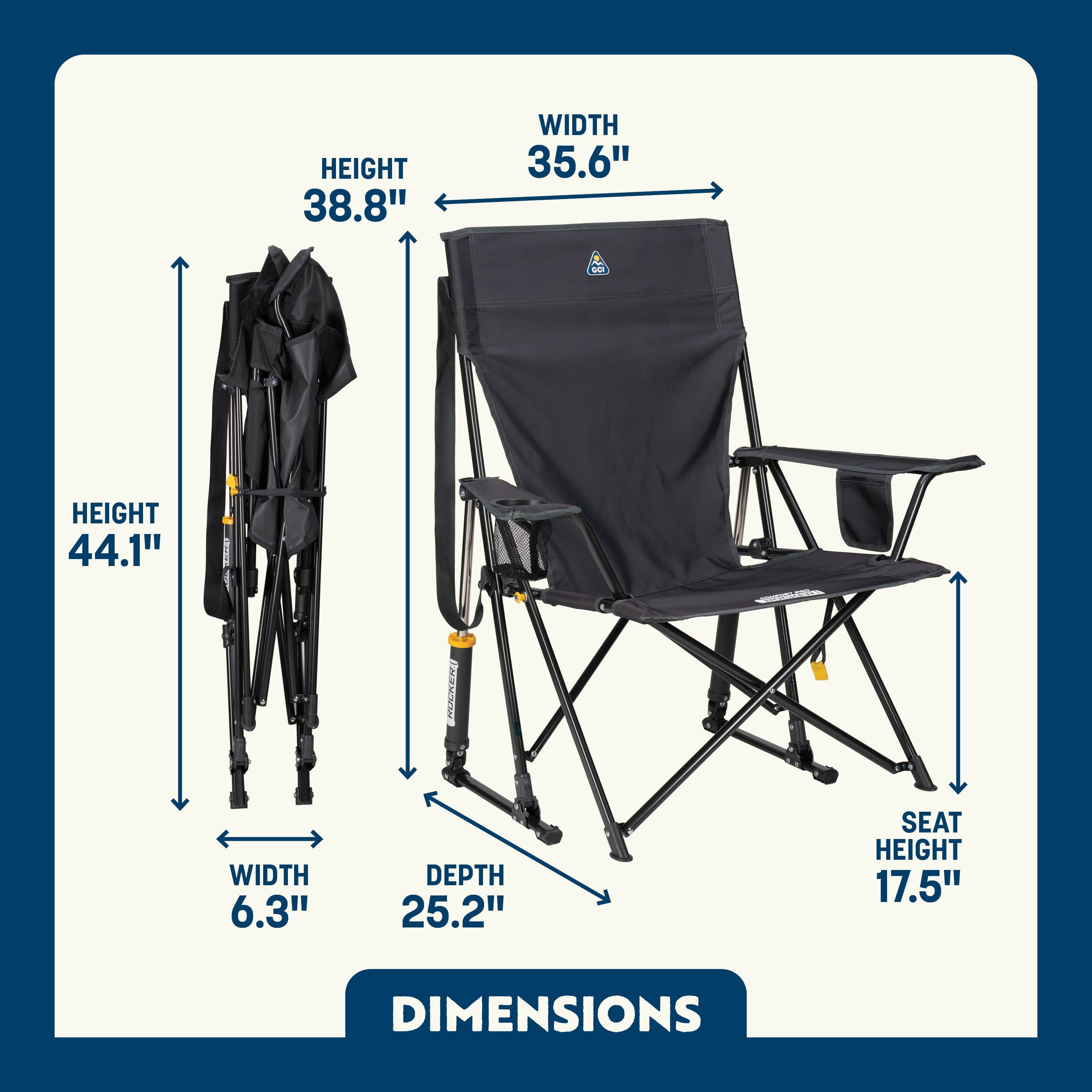Comfort Pro Rocker Foldable Rocking Camp Chair with Solid Backrest, Dark Charcoal