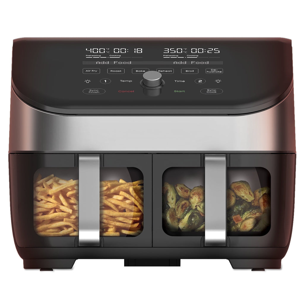 8Qt Vortex Plus XL Air Fryer with Dual Baskets and Clear Cooking Windows, 8-in-1, Air fry, roast, broil, bake, reheat, and dehydrate, Stainless Steel